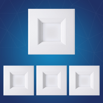 4" Square LED Downlight, 10W, 5CCT Changeable: 2700K/3000K/3500K/4000K/5000K, 120V AC, Baffle Aluminum Trim, Damp Rated - LEDMyPlace