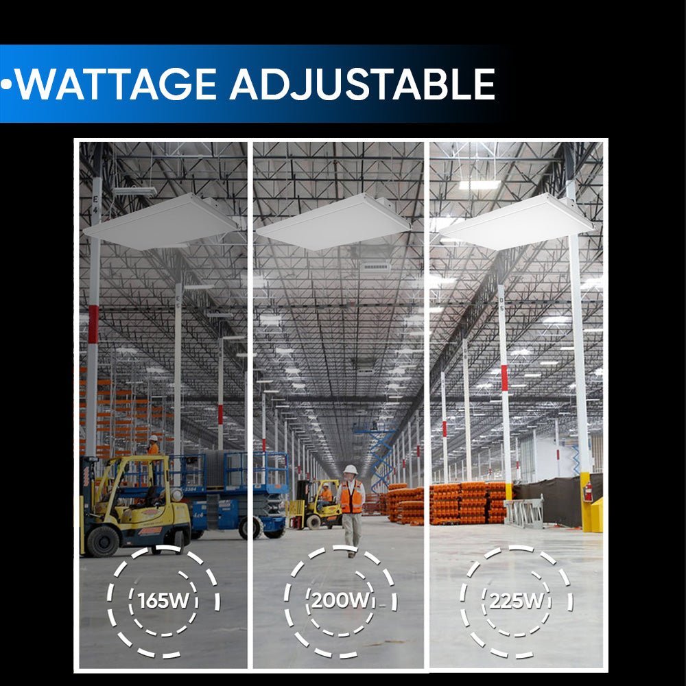 4FT Linear LED High Bay Light 165W/200W/225W Wattage Adjustable, 4000k/5000K/6500K CCT Changeable, Dip Switch, 0 - 10V Dim, 120 - 277V Input Voltage, ETL, DLC 5.1 Listed - LEDMyPlace