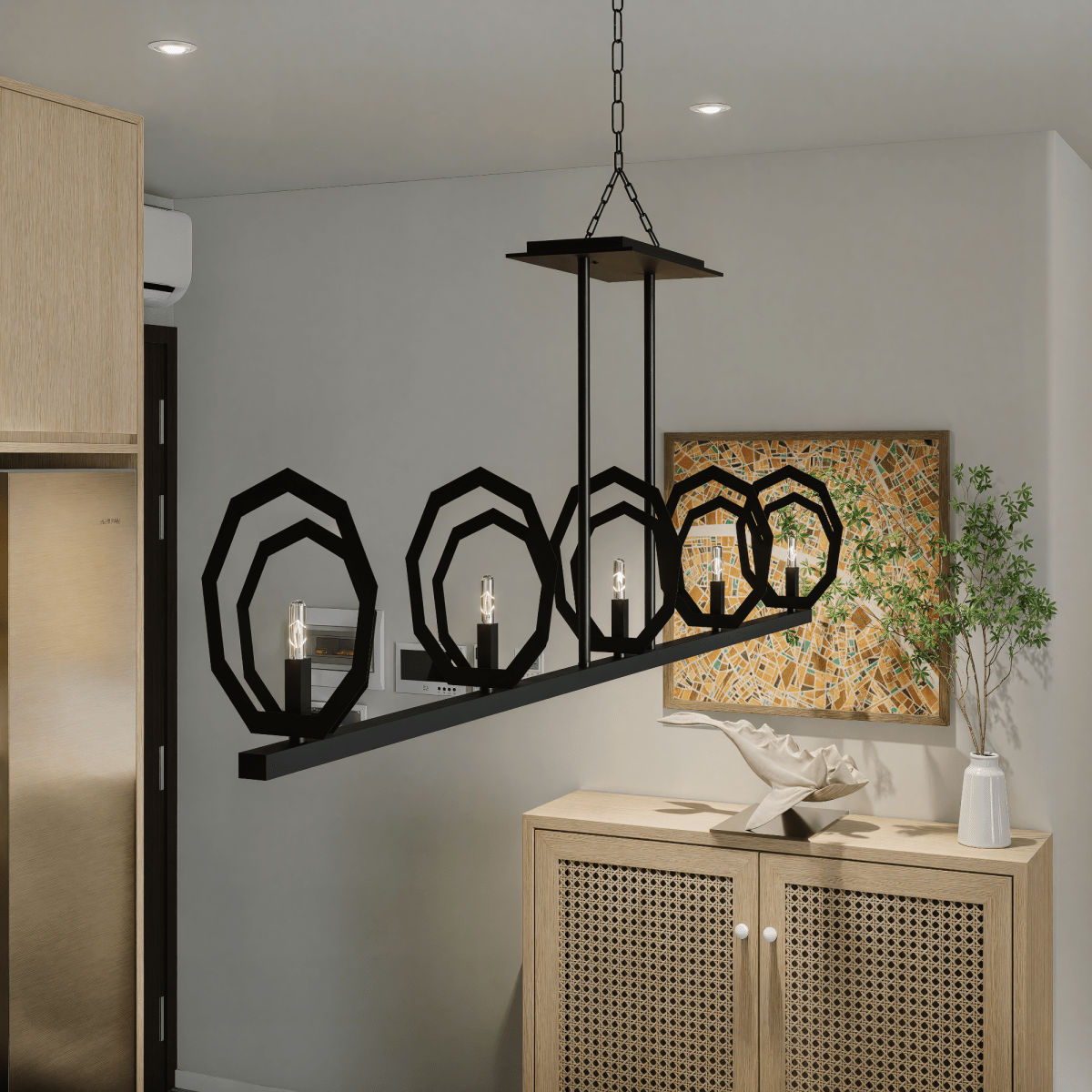 5 - Light Matte Black Finish with Deco Candlestick Linear Chandelier for Dining Room - 43"L x 7“W x 13”H - LEDMyPlace