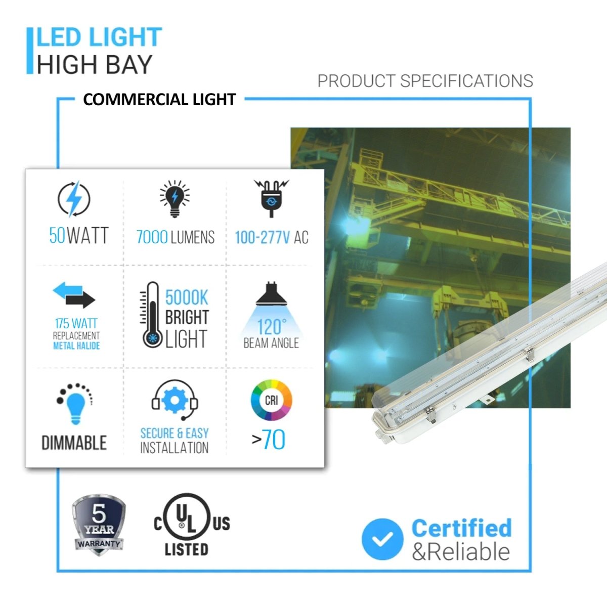 50 Watt 4FT LED Explosion Proof Vapor Proof Light, R Series, Dimmable, 5000K, 7000LM, AC100 - 277V, IP66, Ideal for Oil & Gas Refineries, Drilling Rigs, Petrochemical Facilities - LEDMyPlace