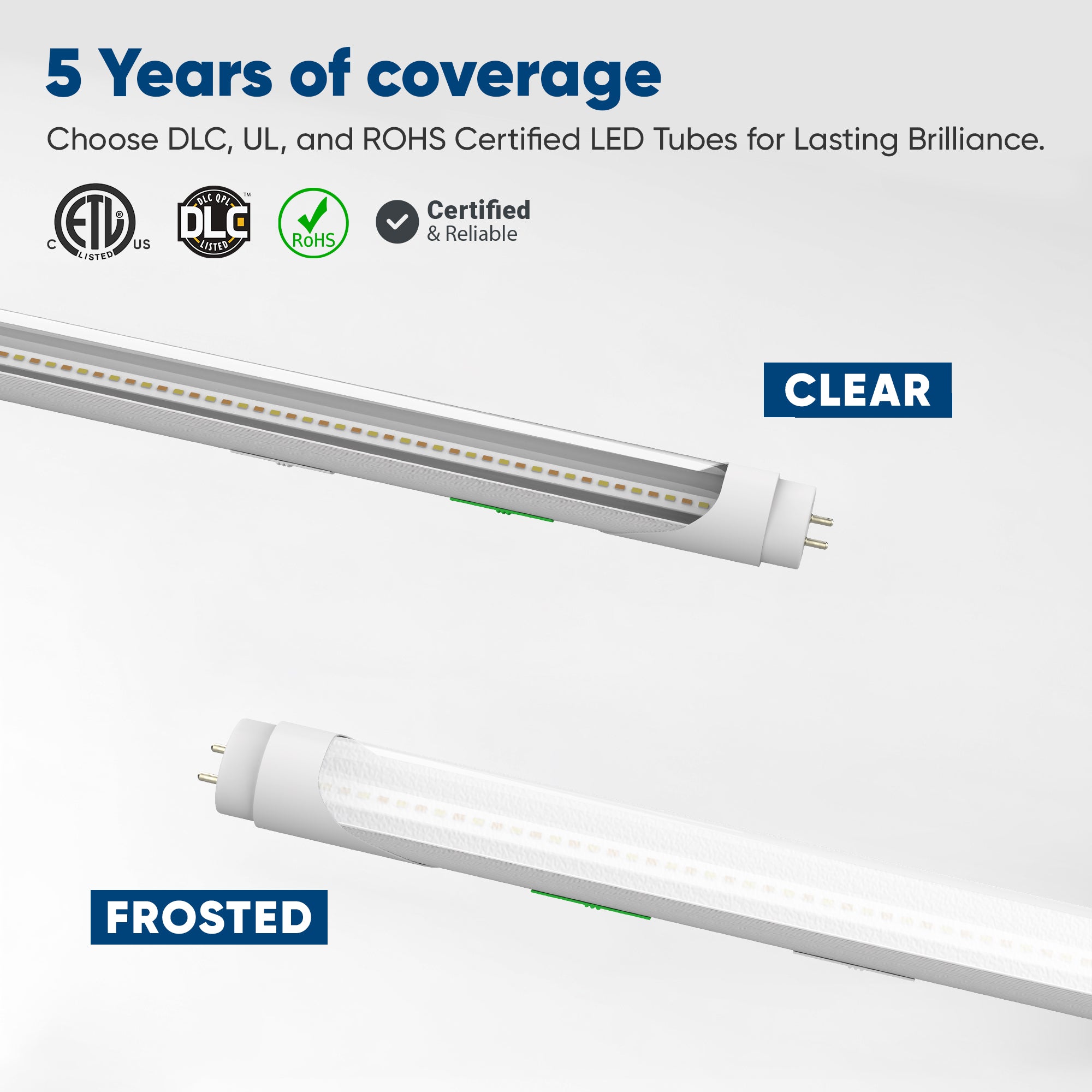 Hybrid T8 4ft LED Tube/Bulb - 22w/18w/15w/12w Wattage Adjustable, 130lm/w, 3000k/4000k/5000k/6500k CCT Changeable, Frosted, Base G13, Single End/Double End Power - Ballast Compatible or Bypass