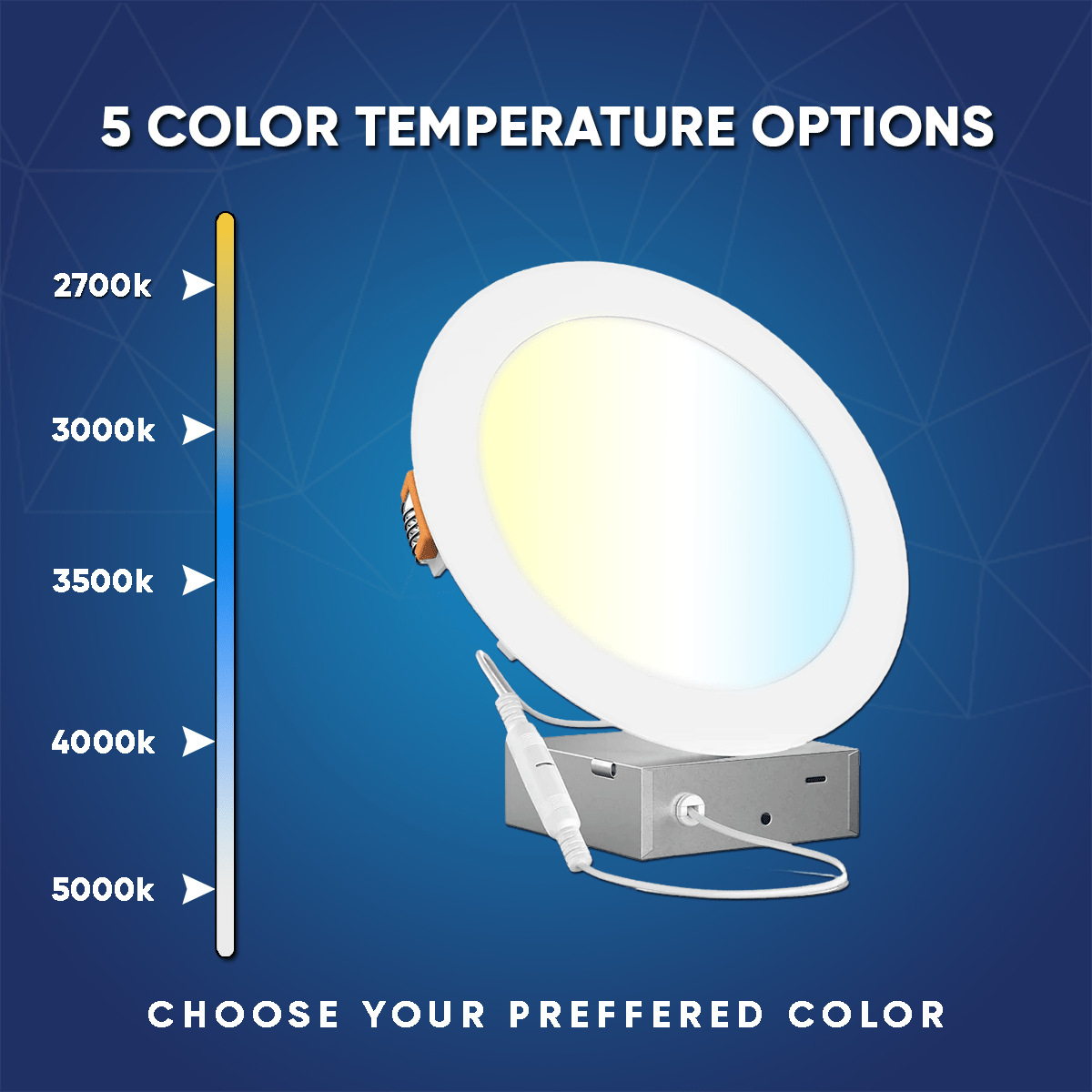 6" 12W LED Slim Panel Recessed Ceiling Light CCT Changeable 2700K/3000K/3500K/4000K/5000K, with Junction Box, Round - LEDMyPlace