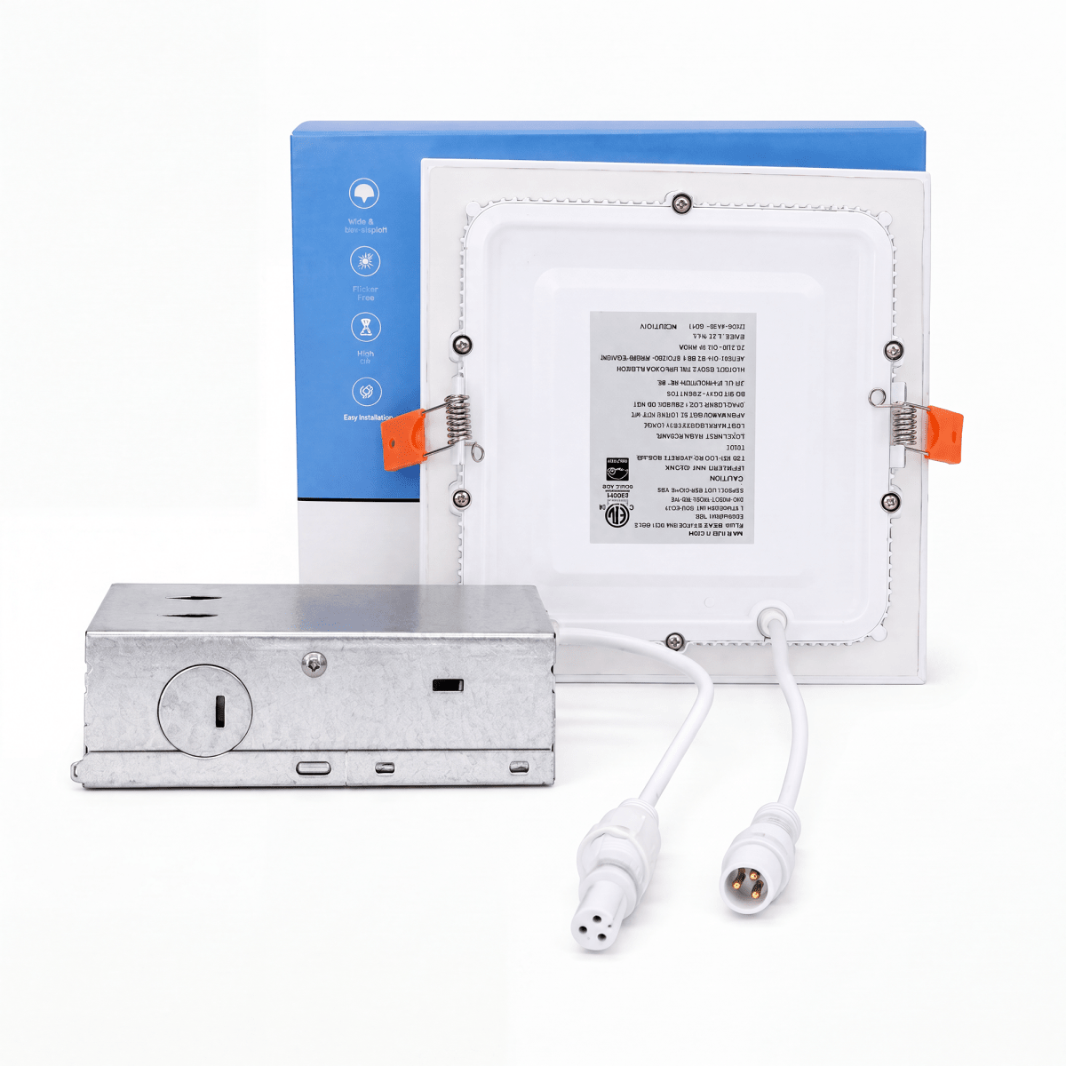 6" 12W LED Slim Panel Recessed Ceiling Light CCT Changeable 2700k/3000K/3500K/4000K/5000K, with Junction Box, Square - LEDMyPlace