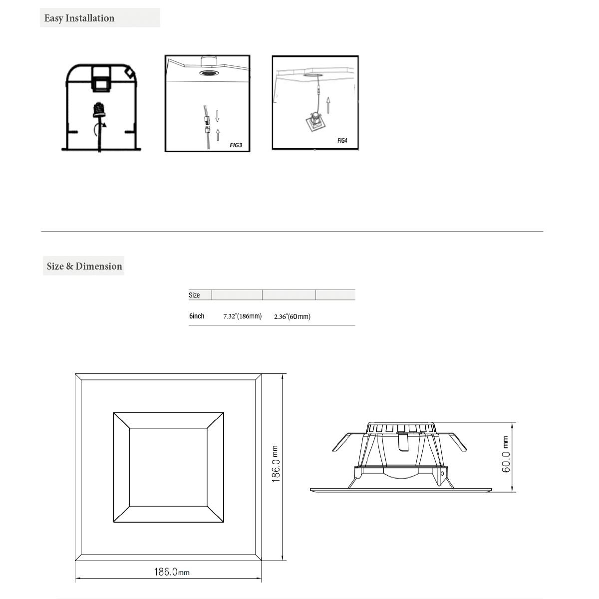 6 Inch LED Recessed Lighting, 12W, Square, Smooth Trim, ETL, Energy Star Listed, Dimmable, Recessed Downlights For Closets, Kitchens, Hallways, Doorways, Basement - LEDMyPlace