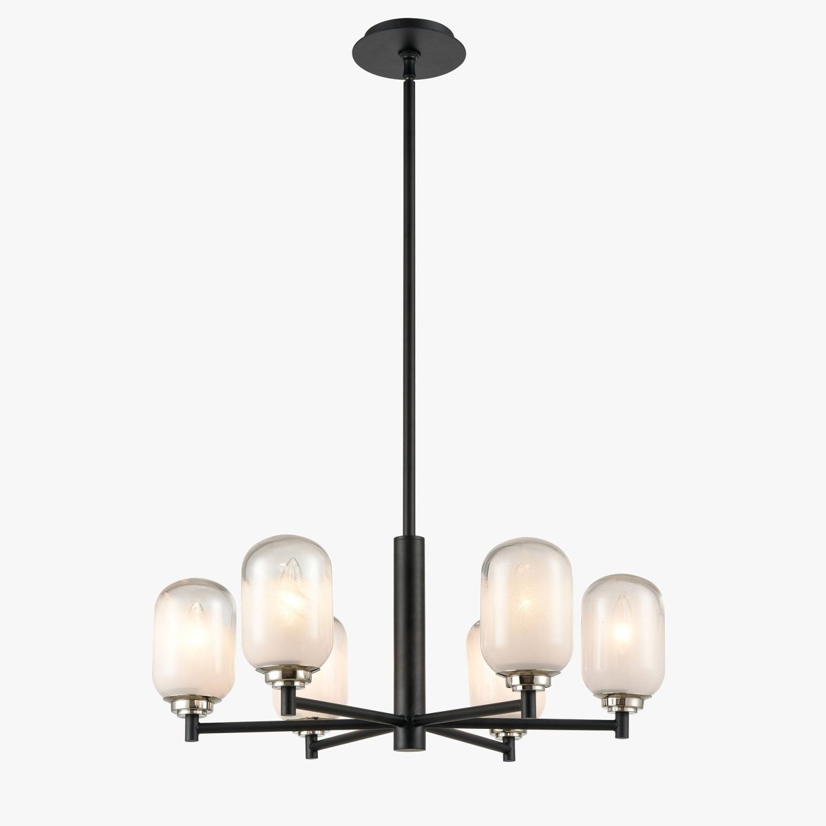 6 - Light Black Finish Chandelier Light with Snow Glass, E12 Base, Width 24" Height 10", 120V, Bulb Type B10, Socket type E12, Max wattage Per Socket 60W - LEDMyPlace