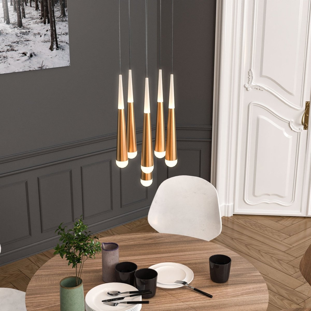 6 - Light Chandelier, Brushed Gold Finish, 42W, 3000K, 2100LM, Dimmable, Chandelier Dining Light Living Room Lighting Kitchen Island - LEDMyPlace