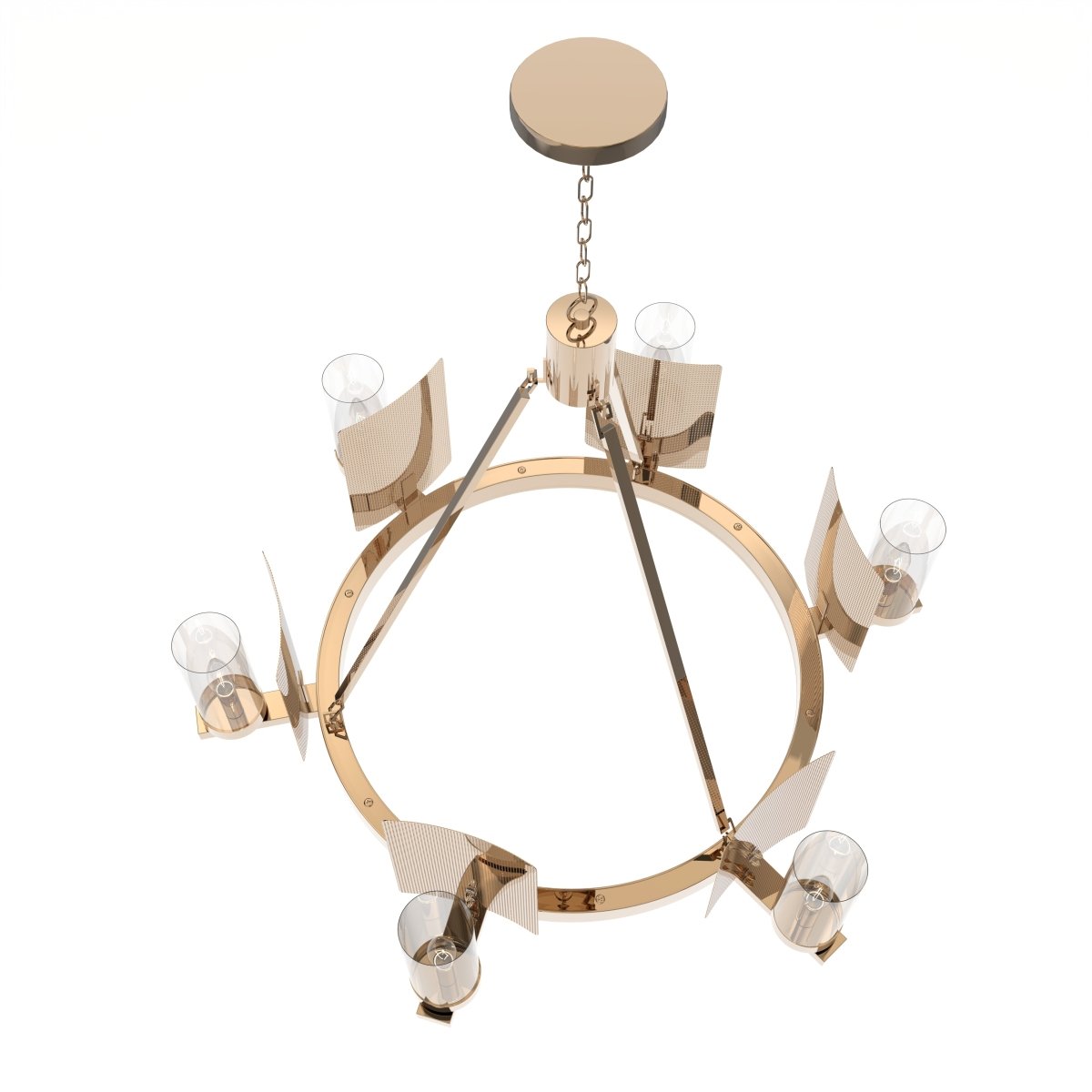 6 - Light Ring Chandelier Ceiling Light In Brass Finish with Clear Glass, E12 Base, Width 28" Height 22", 120V, Bulb Type B10, Socket type E12, Max wattage Per Socket 60W - LEDMyPlace