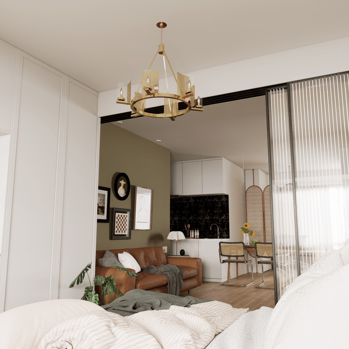 6 - Light Ring Chandelier Ceiling Light In Brass Finish with Clear Glass, E12 Base, Width 28" Height 22", 120V, Bulb Type B10, Socket type E12, Max wattage Per Socket 60W - LEDMyPlace