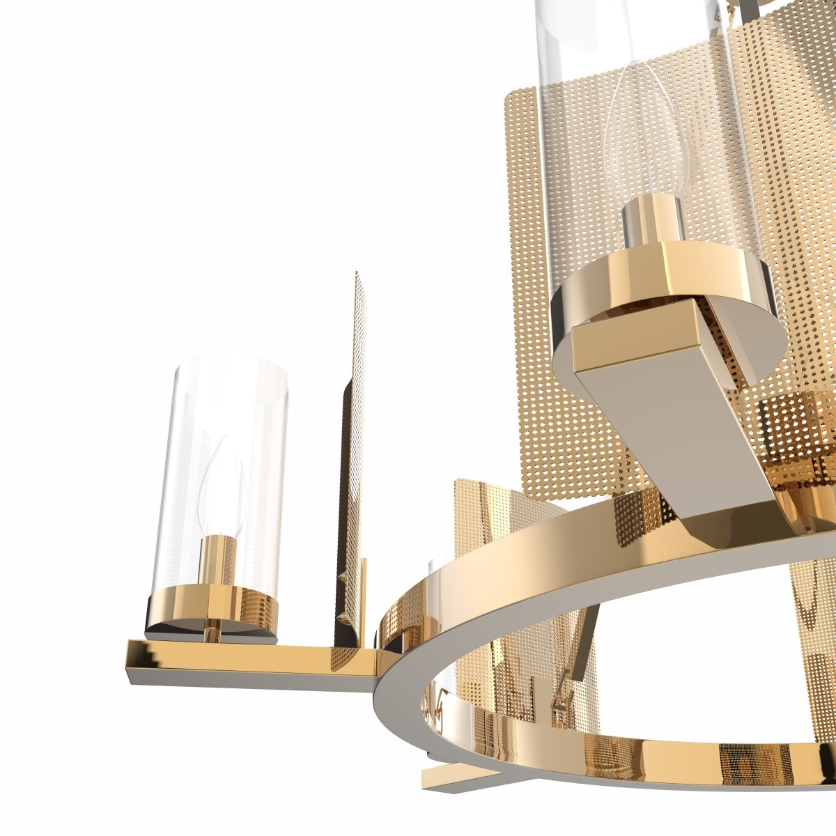 6 - Light Ring Chandelier Ceiling Light In Brass Finish with Clear Glass, E12 Base, Width 28" Height 22", 120V, Bulb Type B10, Socket type E12, Max wattage Per Socket 60W - LEDMyPlace