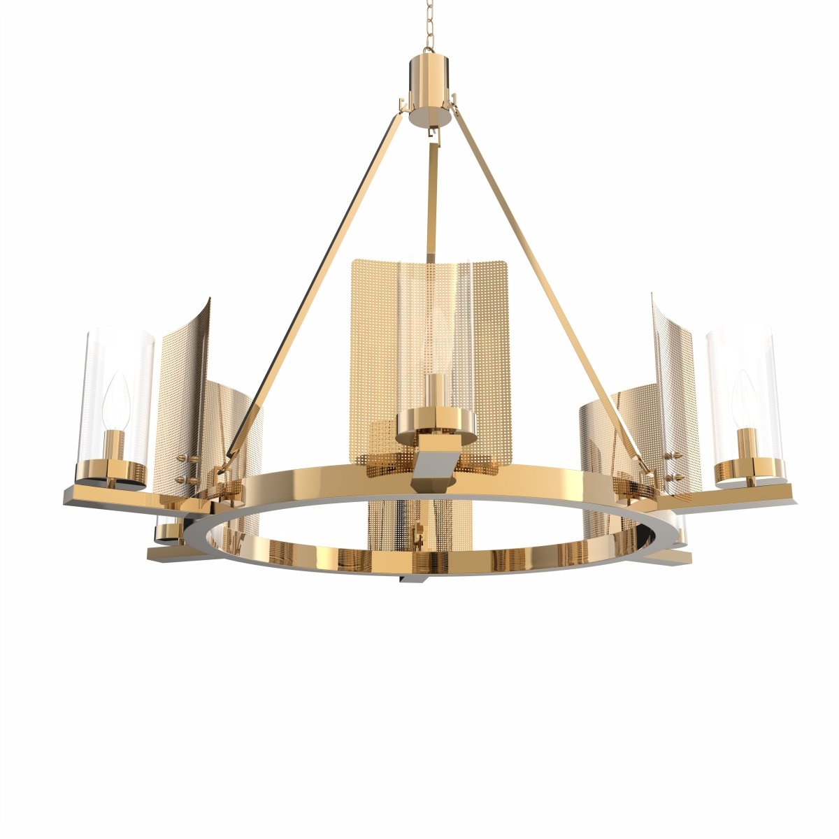 6 - Light Ring Chandelier Ceiling Light In Brass Finish with Clear Glass, E12 Base, Width 28" Height 22", 120V, Bulb Type B10, Socket type E12, Max wattage Per Socket 60W - LEDMyPlace