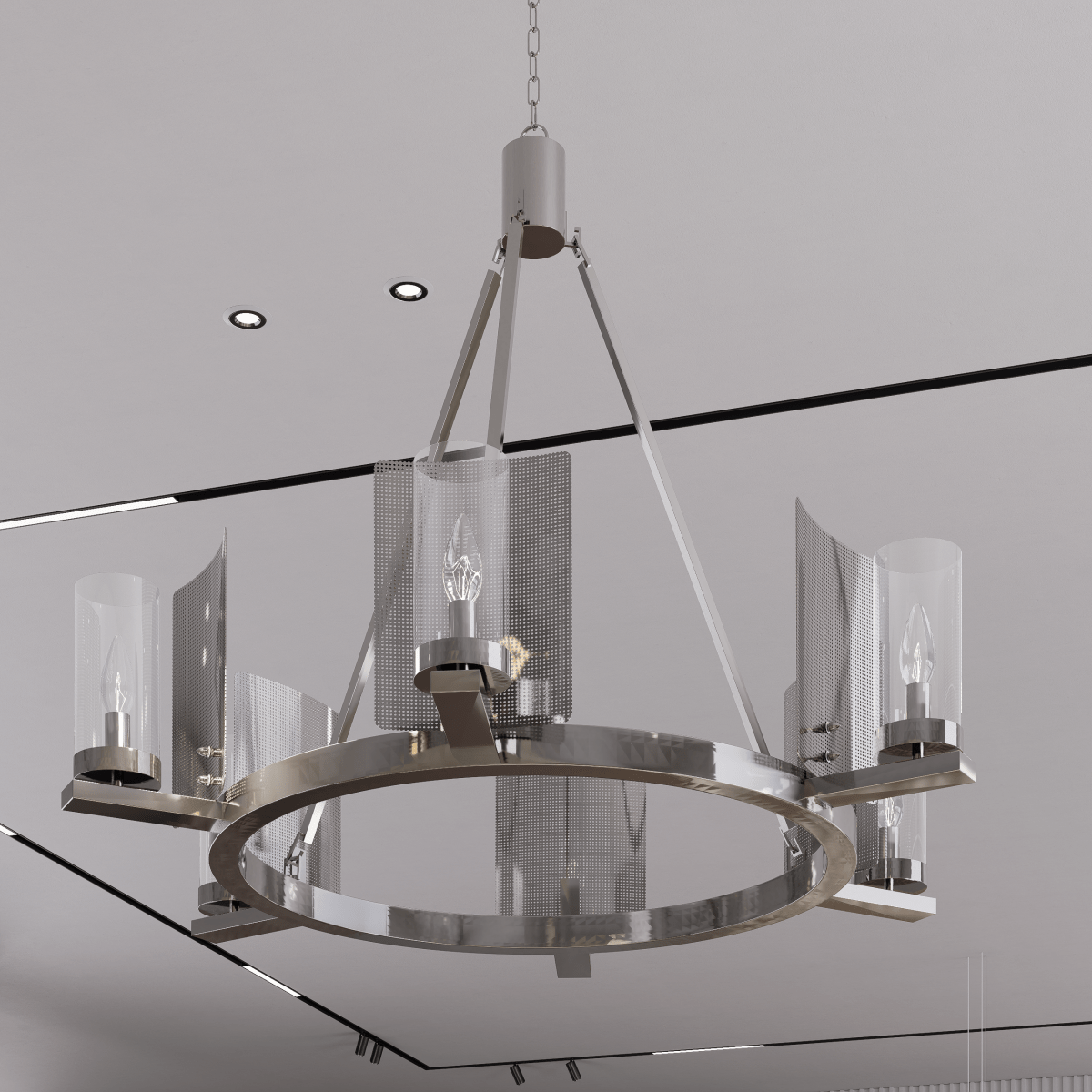 6 - Light Ring Chandelier Ceiling Light In Chrome Finish with Clear Glass, E12 Base, 120V, Bulb Type B10, Socket type E12, Max wattage Per Socket 60W - 28“D x 22”H - LEDMyPlace