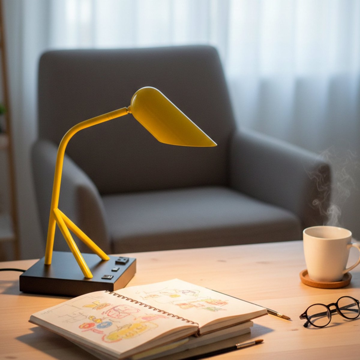 6.25″W x 16.2″H Black/Yellow Table Lamp with E12 Socket, Outlet, and USB Ports - LEDMyPlace