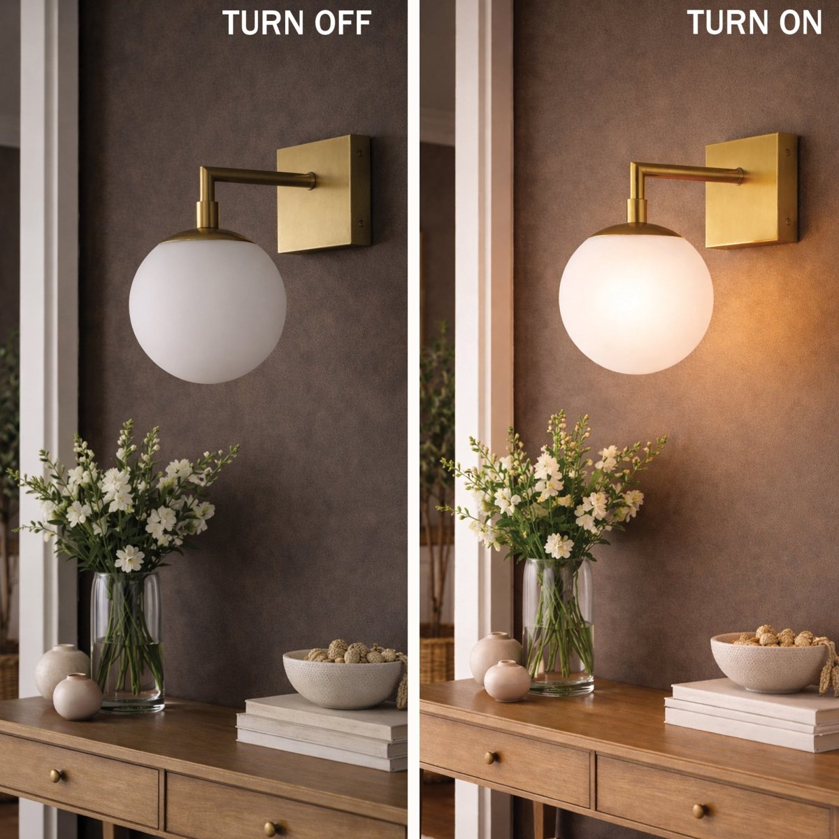 6.5″W x 10″H x 8″E Burnished Brass Wall Sconce with Frosted White Acrylic Shade and E26 Rocker - Switch Light - 4 Pack - LEDMyPlace