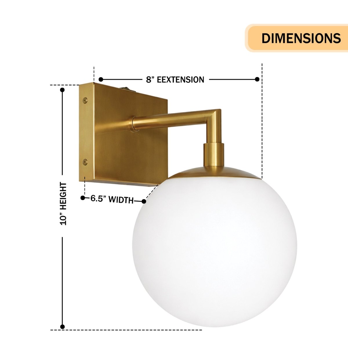 6.5″W x 10″H x 8″E Burnished Brass Wall Sconce with Frosted White Acrylic Shade and E26 Rocker - Switch Light - 4 Pack - LEDMyPlace