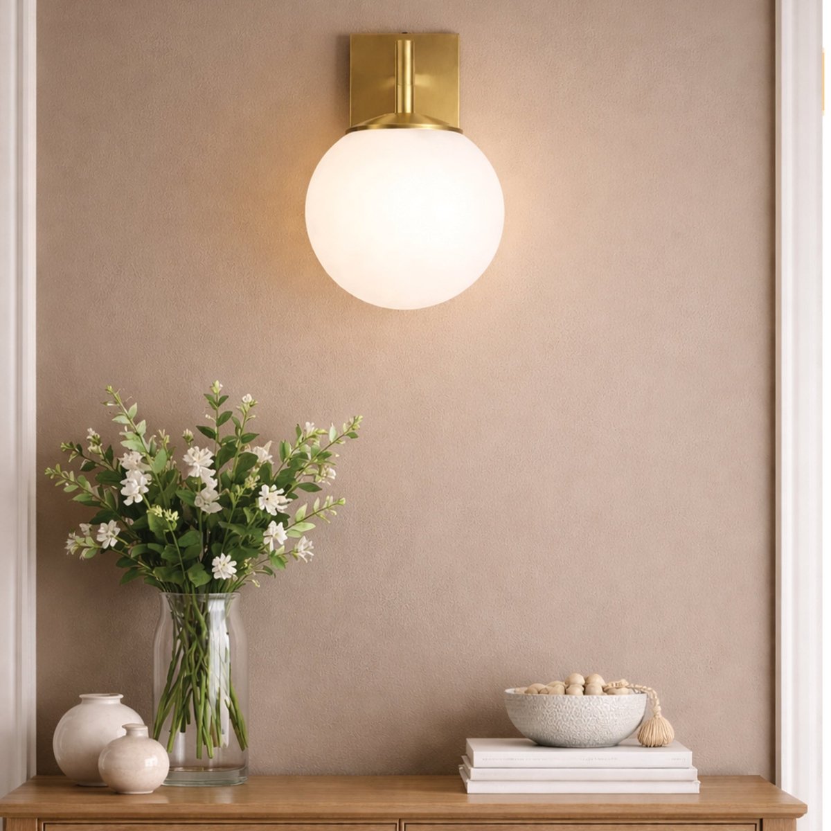 6.5″W x 10″H x 8″E Burnished Brass Wall Sconce with Frosted White Acrylic Shade and E26 Rocker - Switch Light - 4 Pack - LEDMyPlace