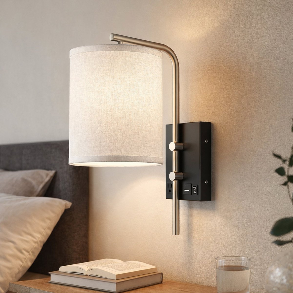 6″W x 13″H Single Wall Lamp with White Linen Shade – Matte Black or Brushed Nickel Finish - 4 Pack - LEDMyPlace