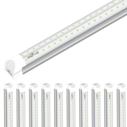 8ft LED Shop Light Fixture, 60W V Shape 6500K 7200LM Clear Cover, AC100 - 277V, ETL Listed, Plug and Play, Damp Location, High Output T8 Integrated LED Tube, Linkable LED Shop Lights for Garage, Warehouse, Workshop - LEDMyPlace