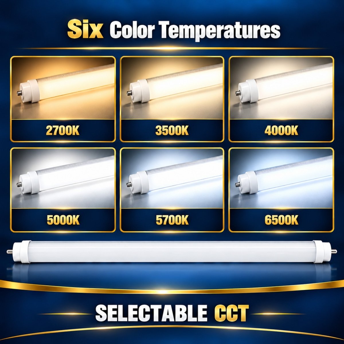 8FT LED Tube Light, 30W/40W/50W Selectable, 6CCT Selectable, 7510 Lumens, Milky Lens, ETL & DLC - LEDMyPlace