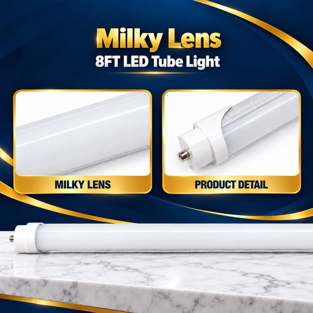 8FT LED Tube Light, 30W/40W/50W Selectable, 6CCT Selectable, 7510 Lumens, Milky Lens, ETL & DLC - LEDMyPlace