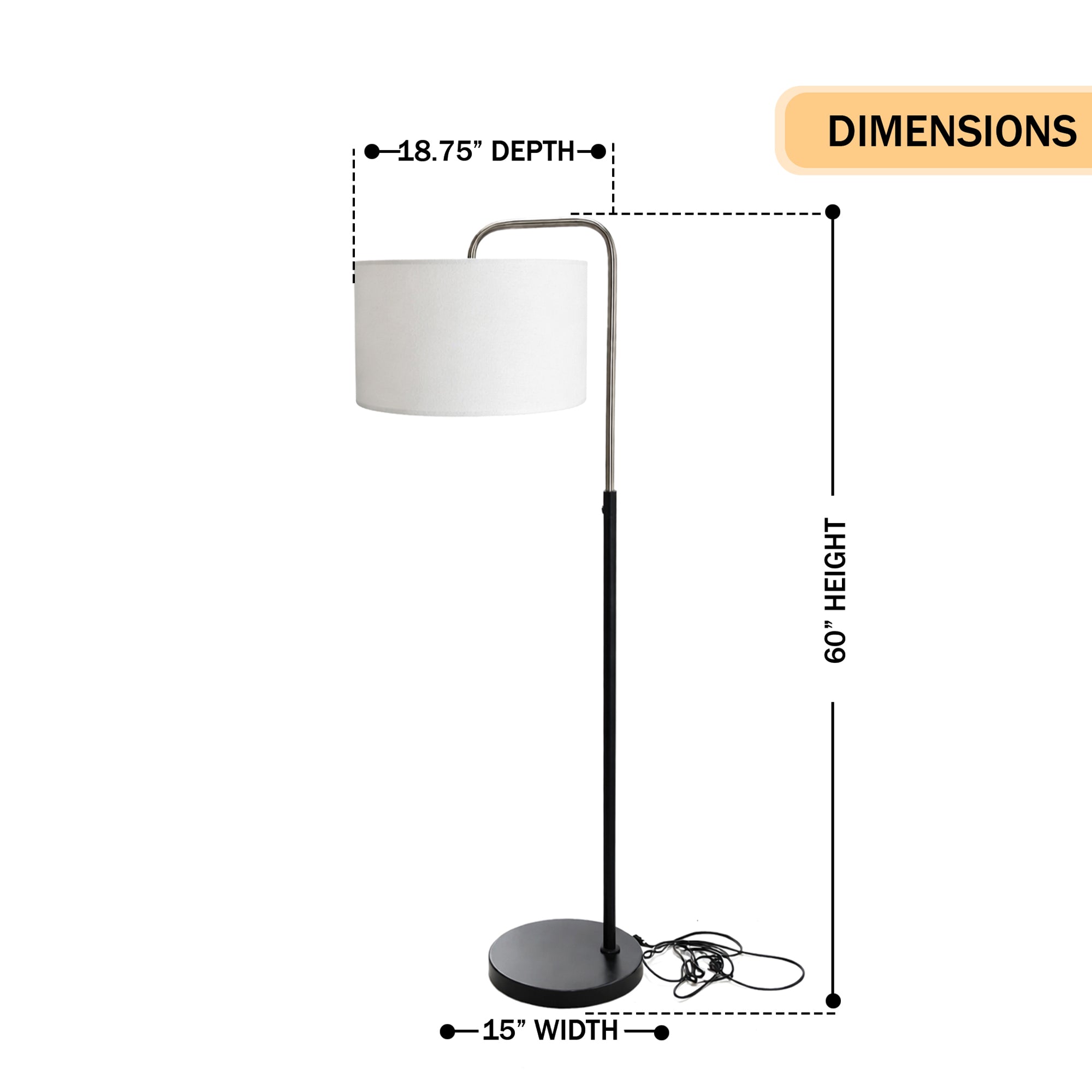 15″W x 60″H Floor Lamp with White Linen Shade – Black or Brushed Nickel Finish - 2 Pack