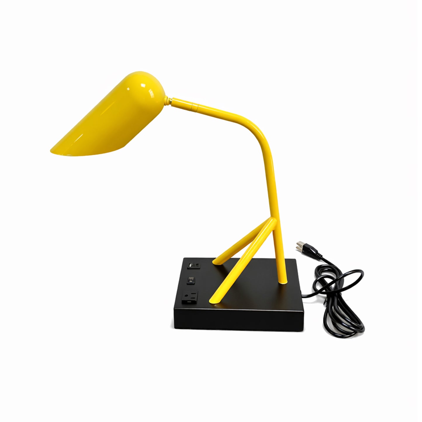 6.25″W x 16.2″H Black/Yellow Table Lamp with E12 Socket, Outlet, and USB Ports