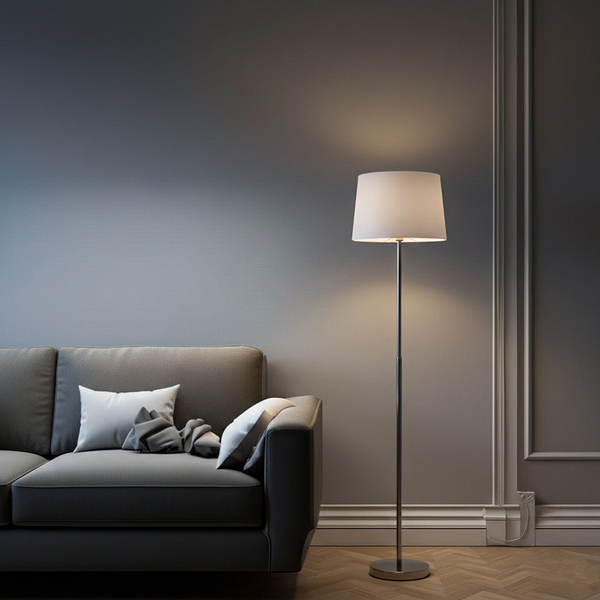 15" Dia x 59"H Modern Floor Lamp with White Linen Shade – Brushed Nickel Finish - 2 Pack