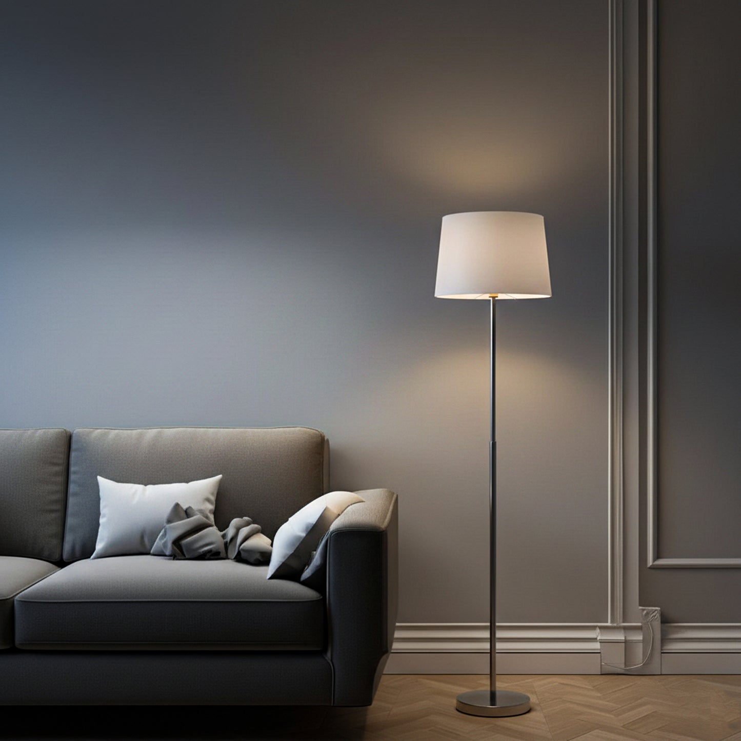 15" Dia x 59"H Modern Floor Lamp with White Linen Shade – Brushed Nickel Finish - 2 Pack