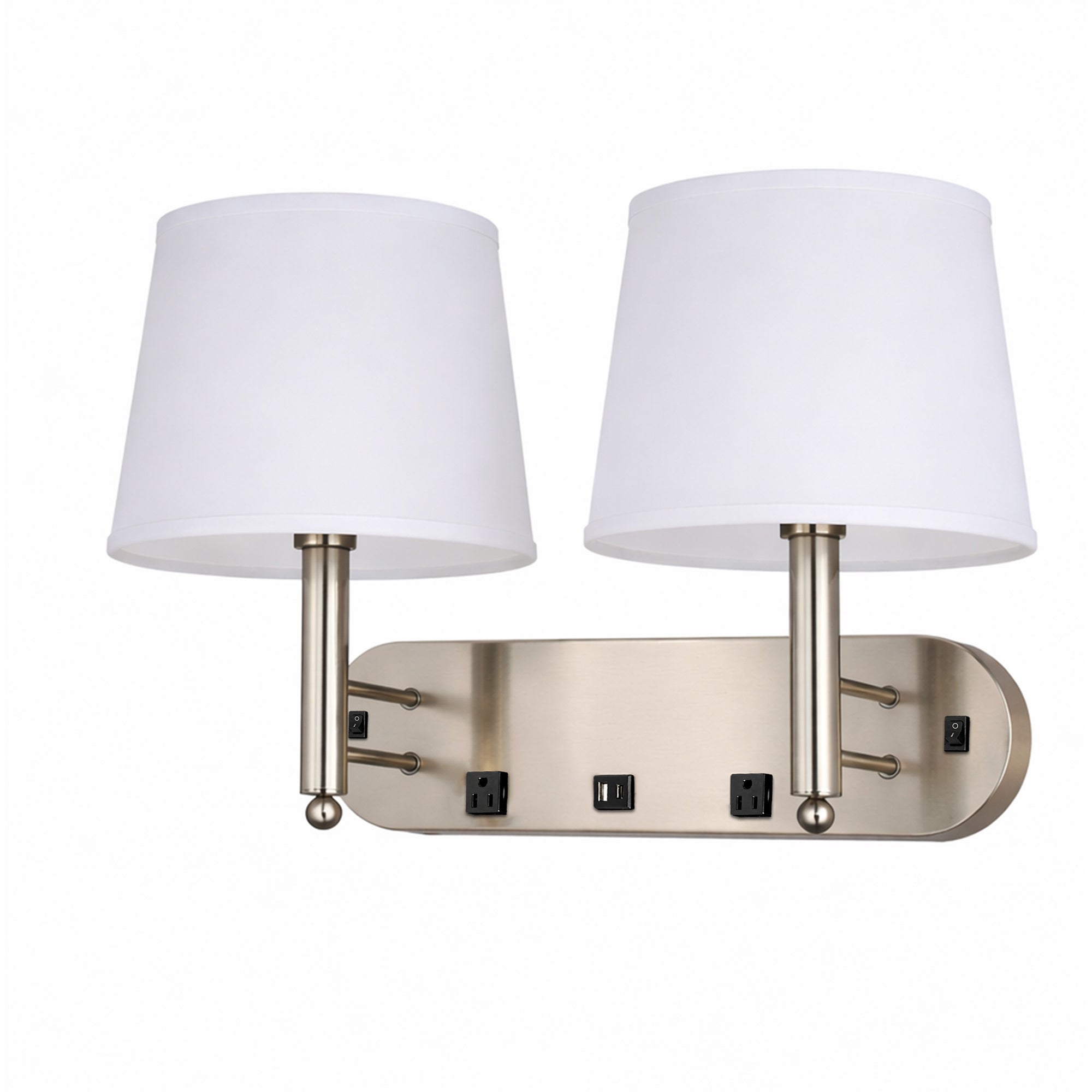 24"W x 16"H Double Wall Lamp with White Linen Shades – Plated Brushed Nickel Finish - 2 Pack