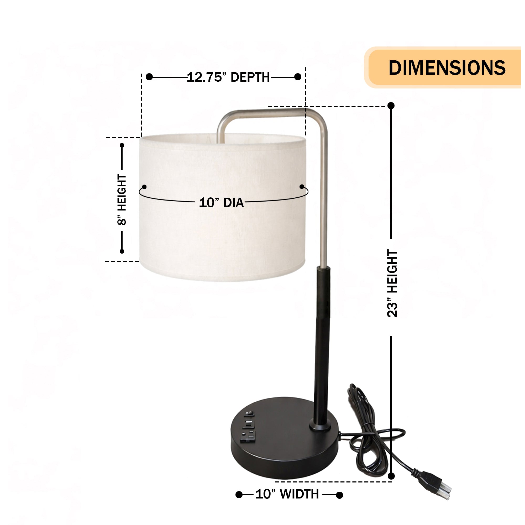 12.75″D x 23″H Modern Desk Lamp with White Linen Shade – Black or Brushed Nickel Finish - 2 Pack
