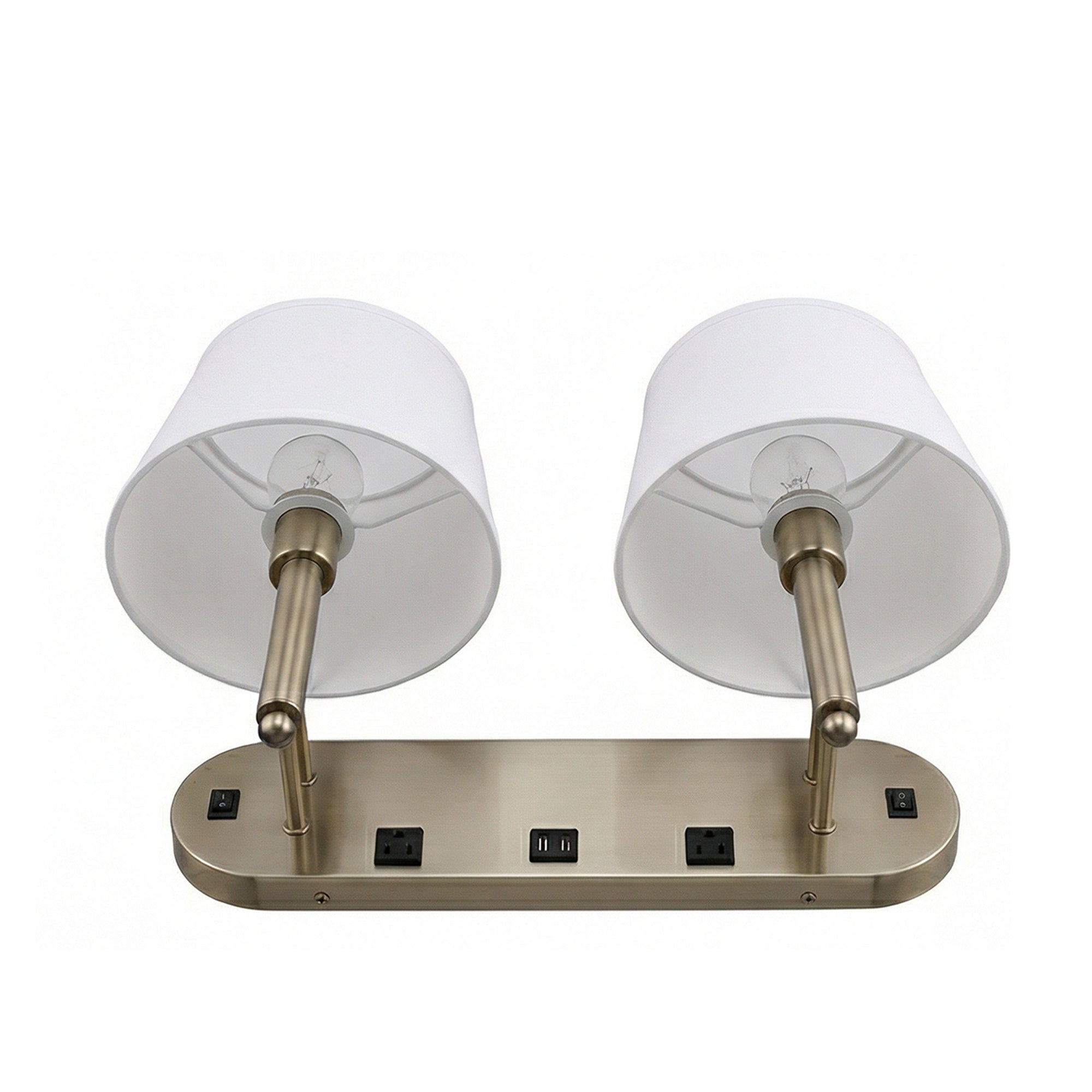 24"W x 16"H Double Wall Lamp with White Linen Shades – Plated Brushed Nickel Finish - 2 Pack