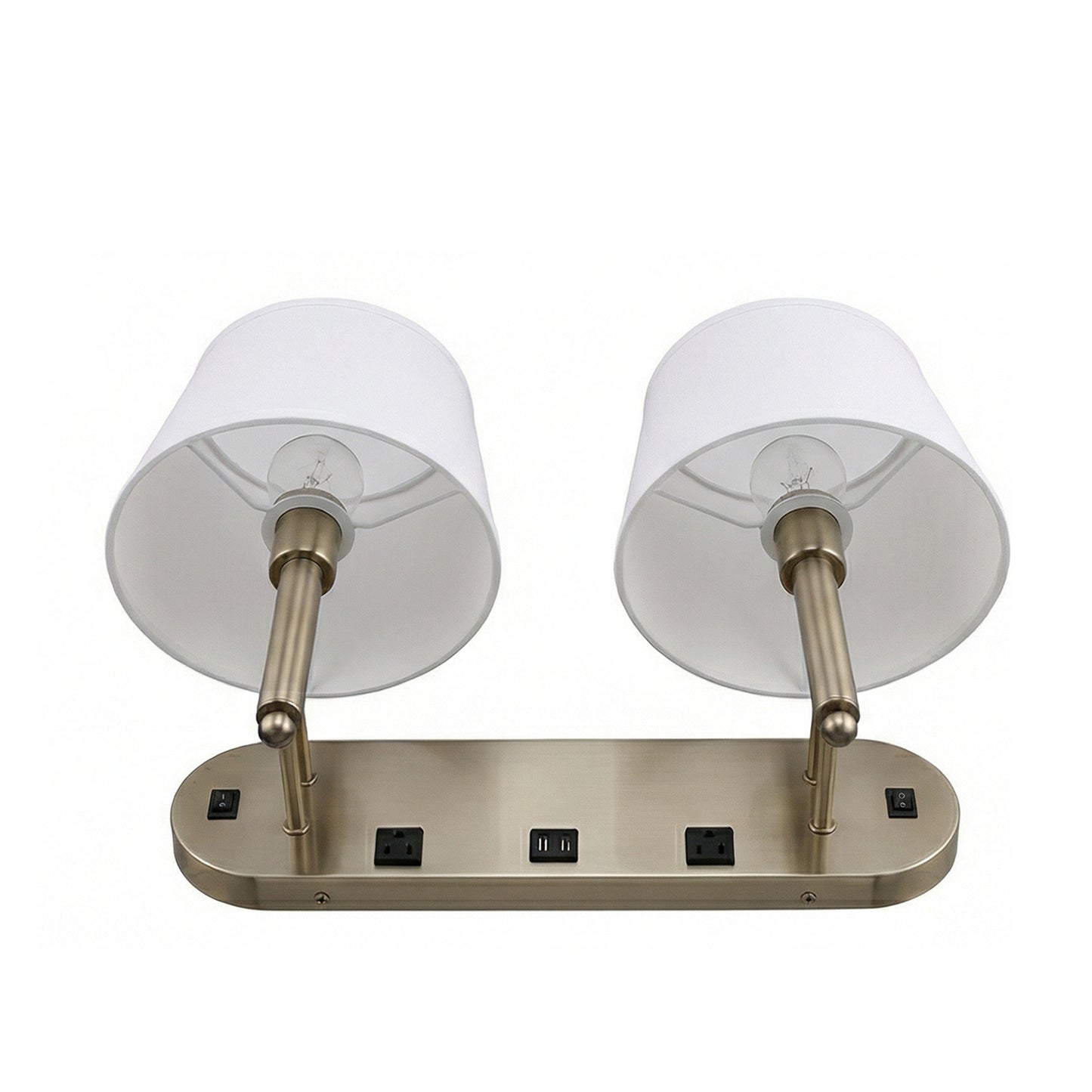 24"W x 16"H Double Wall Lamp with White Linen Shades – Plated Brushed Nickel Finish - 2 Pack