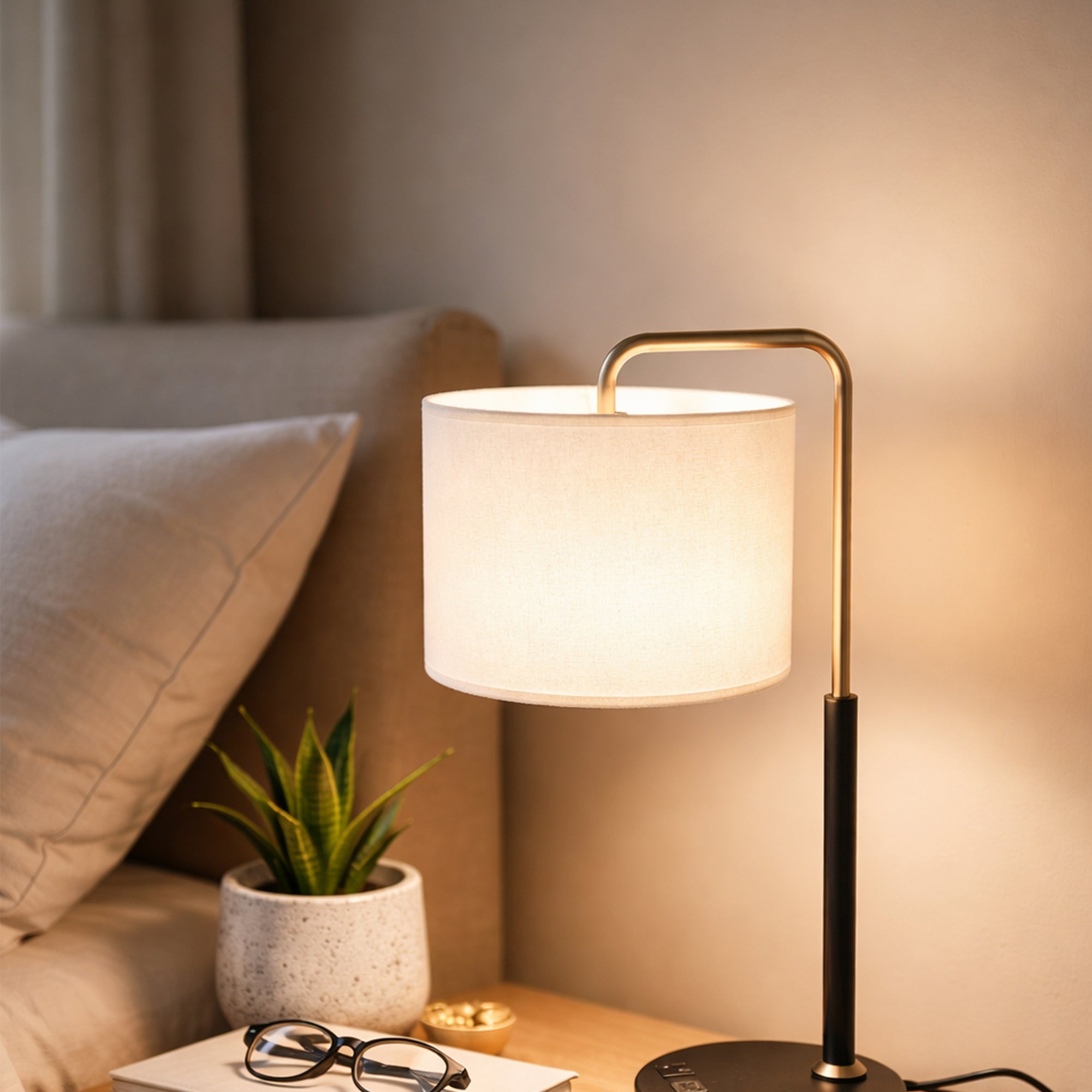 12.75″D x 23″H Modern Desk Lamp with White Linen Shade – Black or Brushed Nickel Finish - 2 Pack