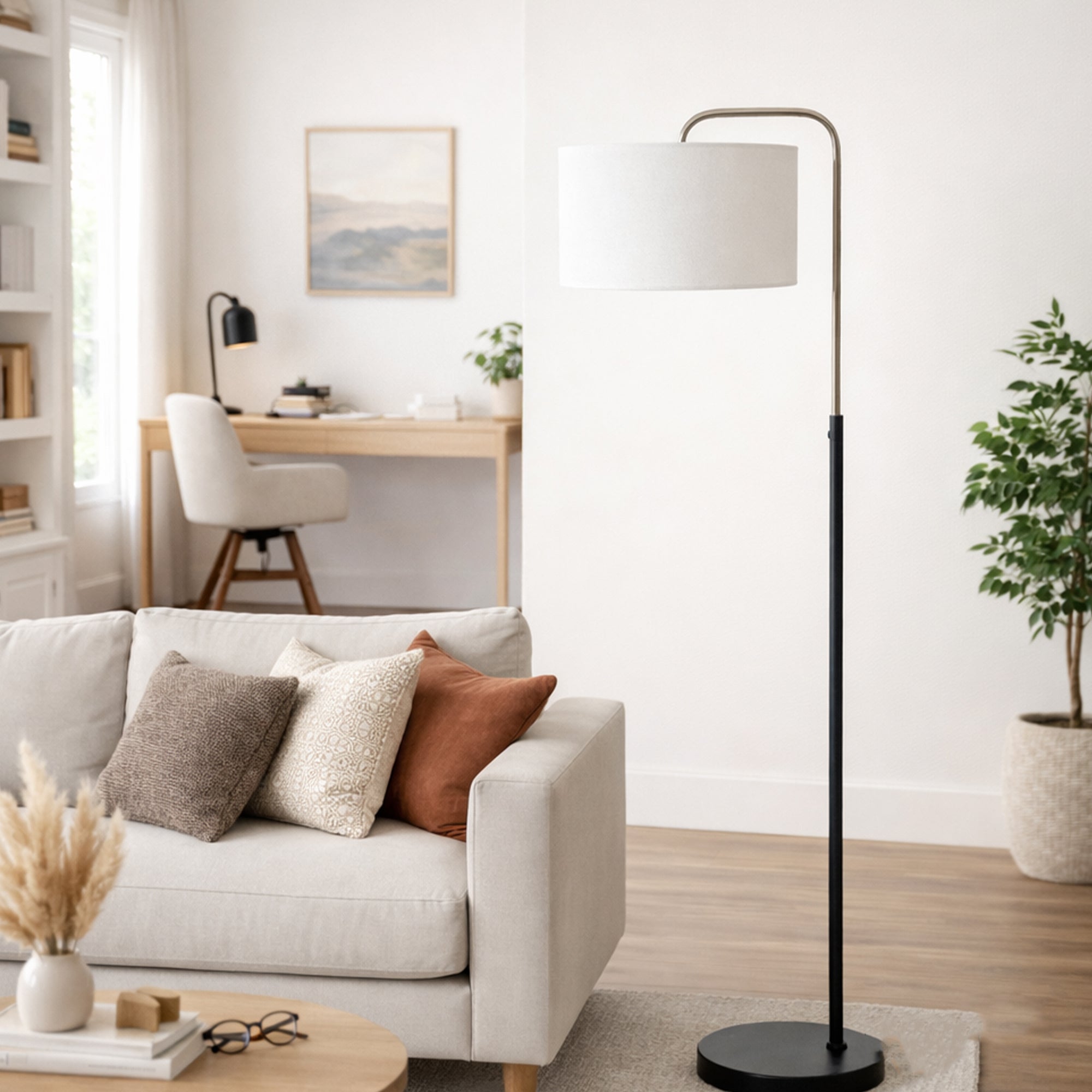 15″W x 60″H Floor Lamp with White Linen Shade – Black or Brushed Nickel Finish - 2 Pack