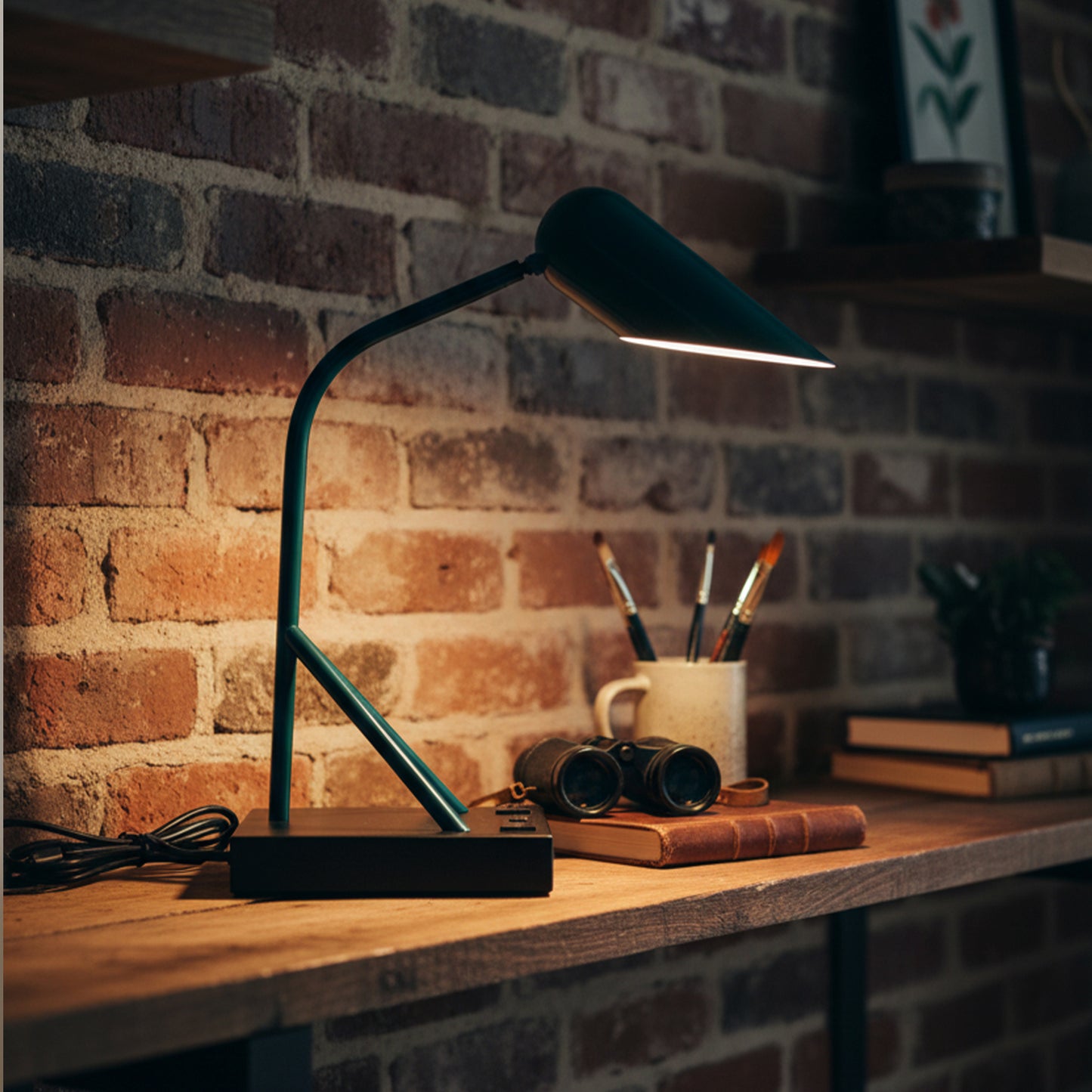 6.25″W x 16.2″H Black/Blue Table Lamp with E12 Socket, Outlet, and USB Ports