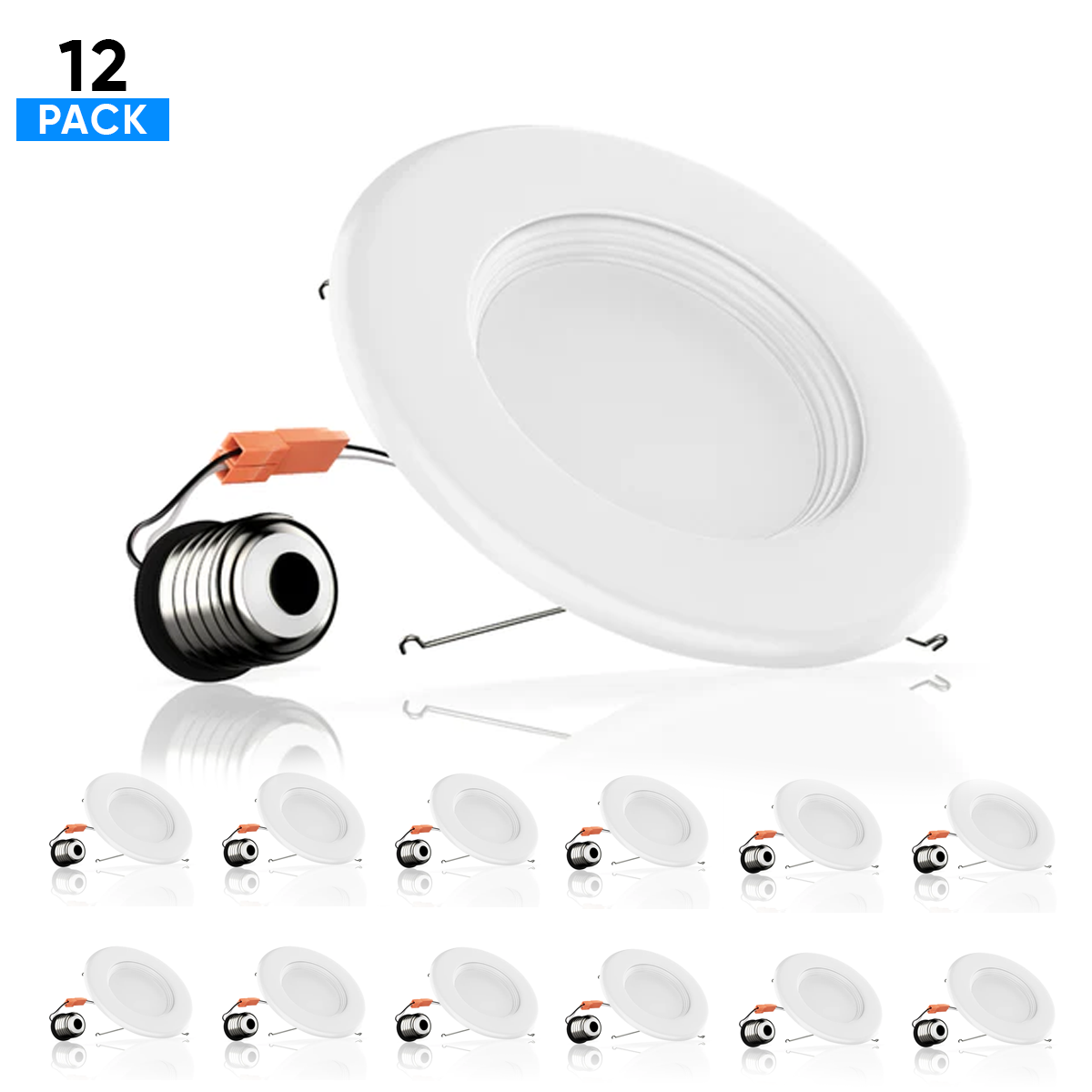 5 in. and 6 in. Recessed LED Downlight, 15W, 1100LM, Dimmable, Energy Star & ETL, Baffle-trim, Simple Retrofit Installation - LED Can Lights