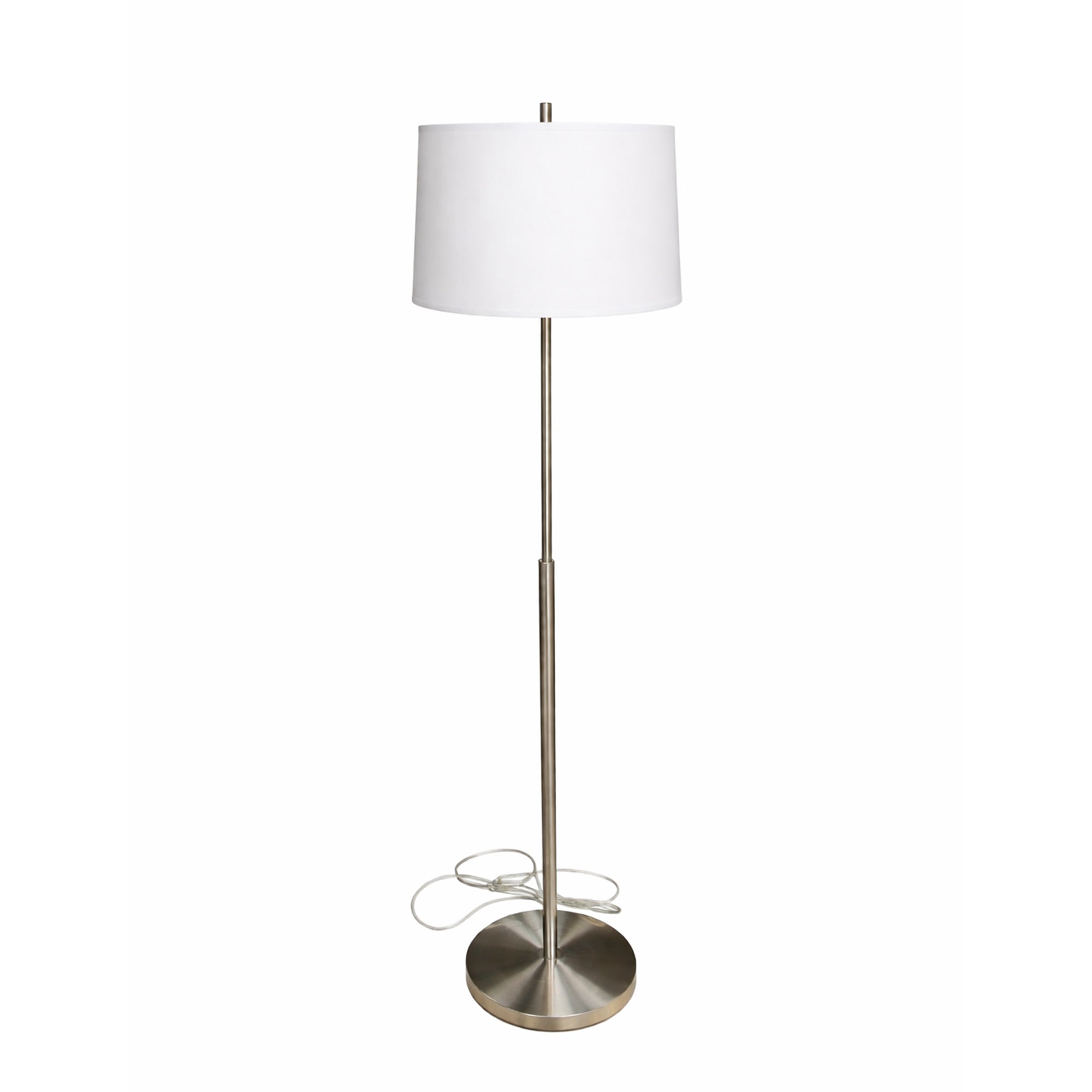15" Dia x 59"H Modern Floor Lamp with White Linen Shade – Brushed Nickel Finish - 2 Pack