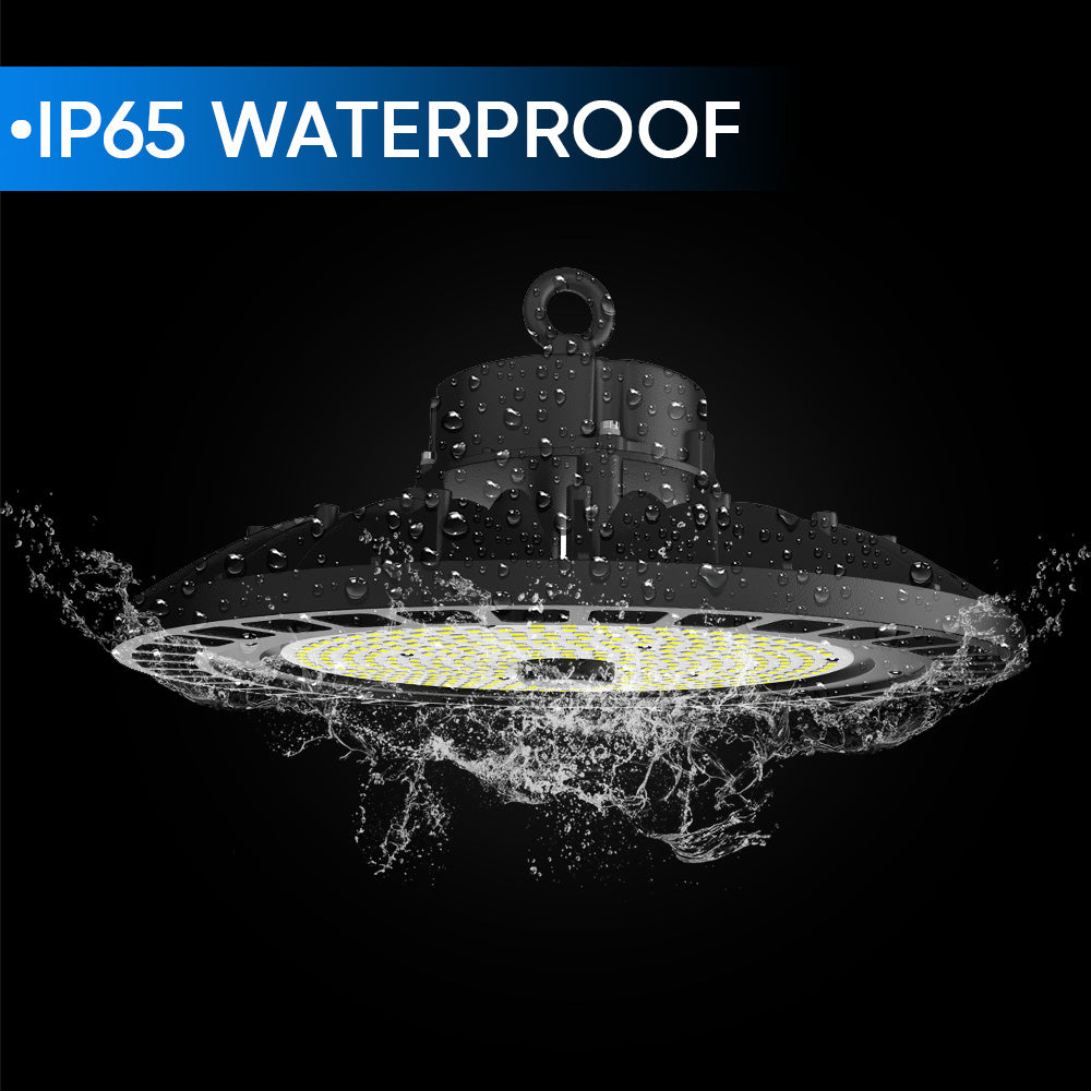 UFO LED High Bay Light 150W 5700K Daylight 21000LM, AC277-480V Hight Voltage, 1-10V Dimmable, Waterproof IP65, UL, DLC Listed, For Warehouse Barn Airport Workshop Garage Factory