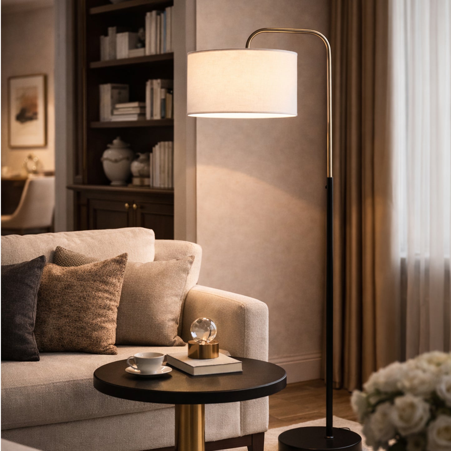 15″W x 60″H Floor Lamp with White Linen Shade – Black or Brushed Nickel Finish - 2 Pack