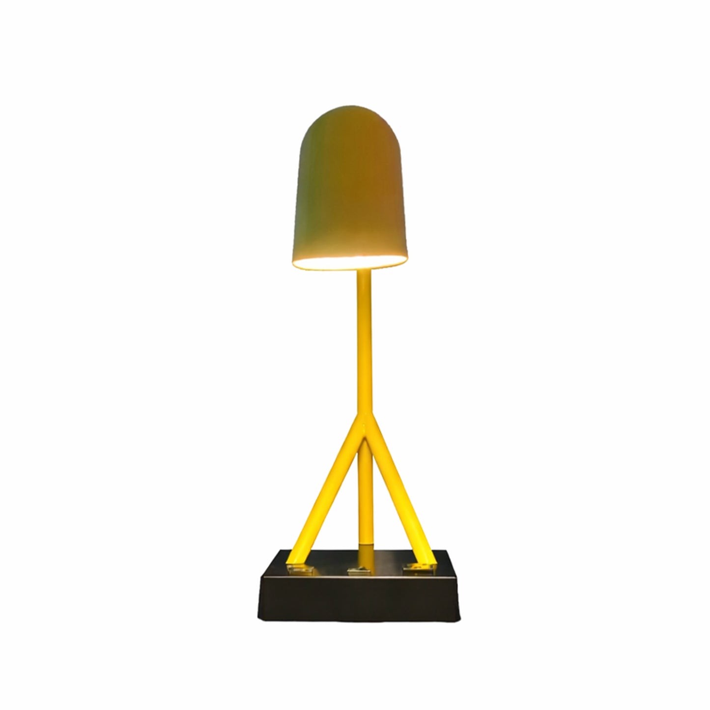 6.25″W x 16.2″H Black/Yellow Table Lamp with E12 Socket, Outlet, and USB Ports