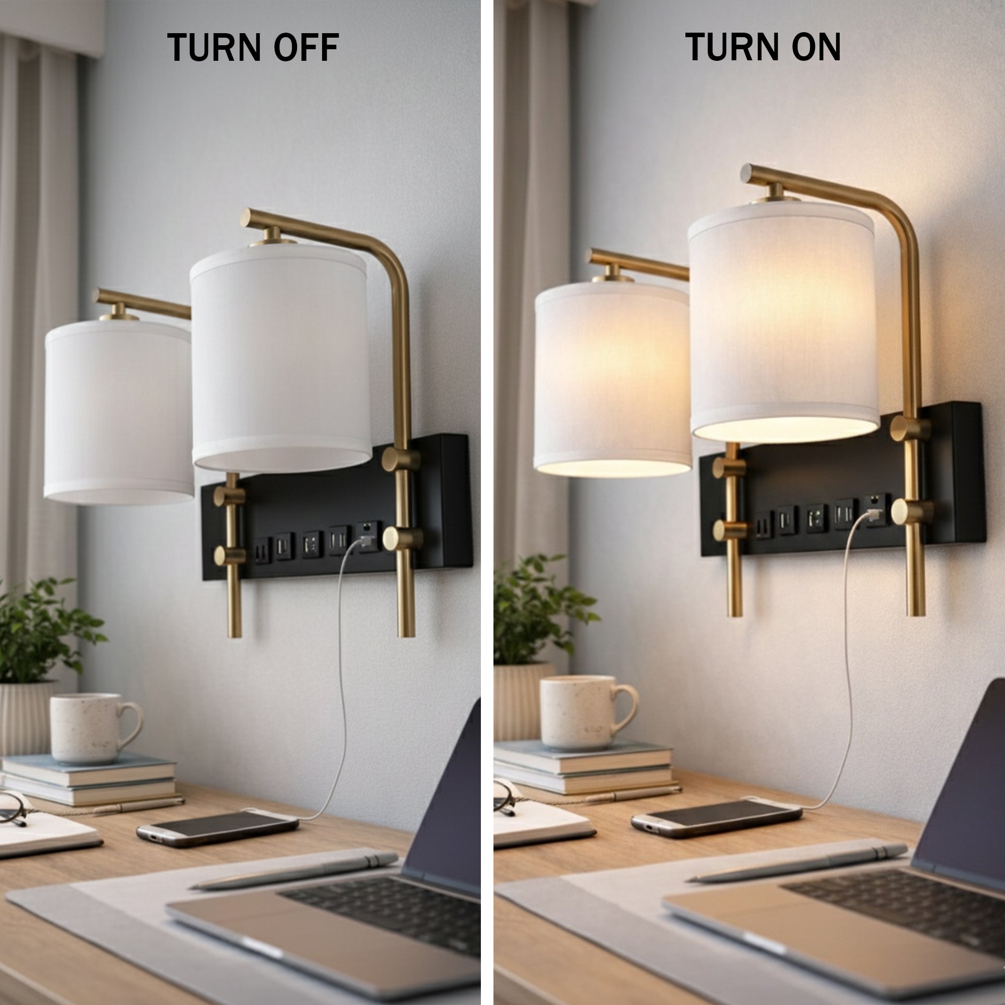 17.5″W x 13″H Double Wall Lamp with White Linen Shades – Matte Black or Brushed Nickel Finish - 2 Pack