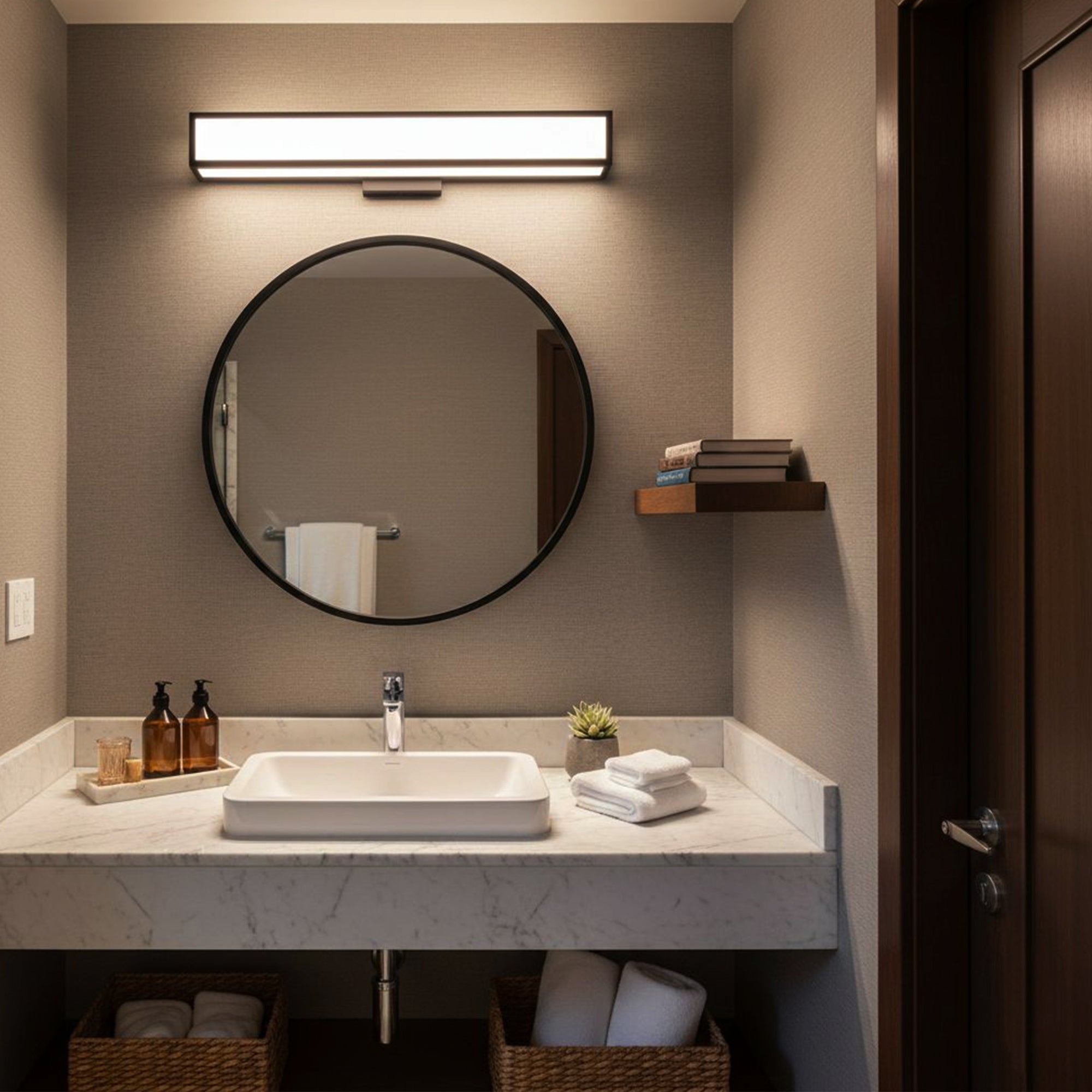 24″W x 3.5″D x 4.72″H Black LED Wall Light with Integrated 20W LED 3CCT – Hardwired