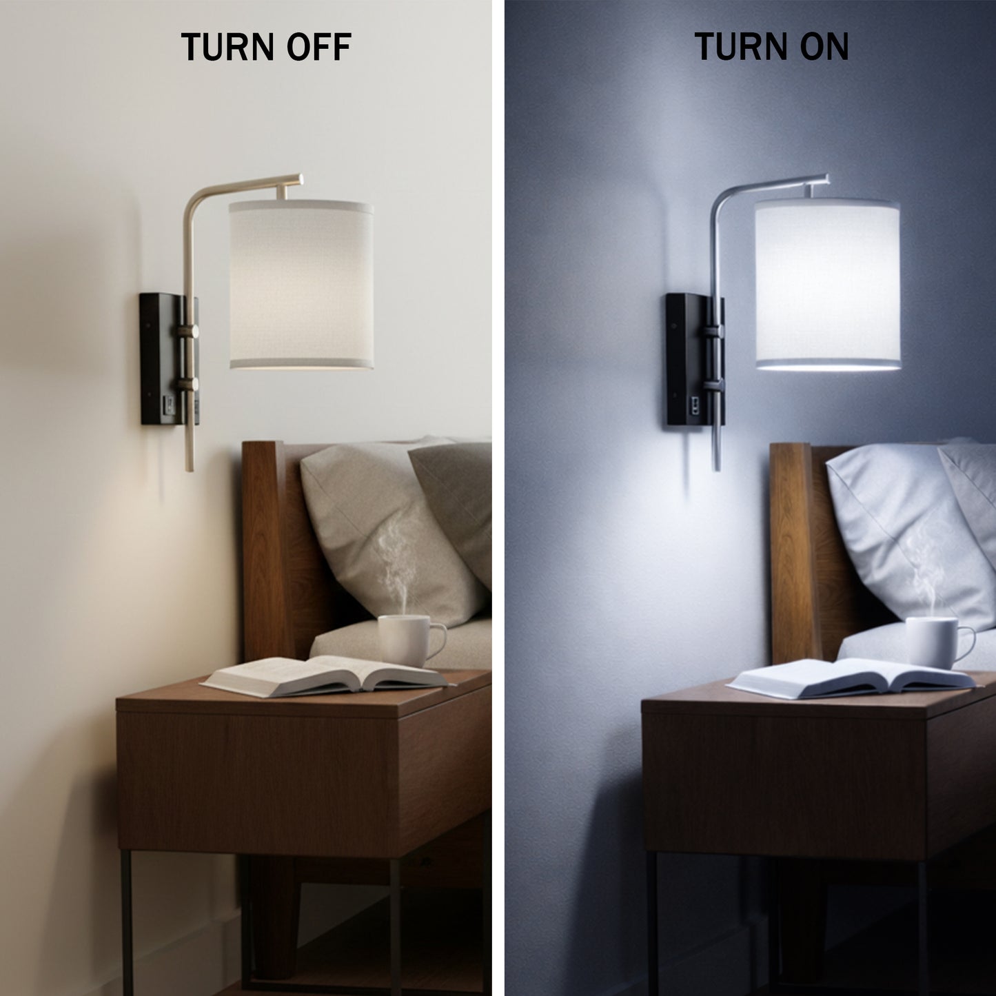 6″W x 13″H Single Wall Lamp with White Linen Shade – Matte Black or Brushed Nickel Finish - 4 Pack