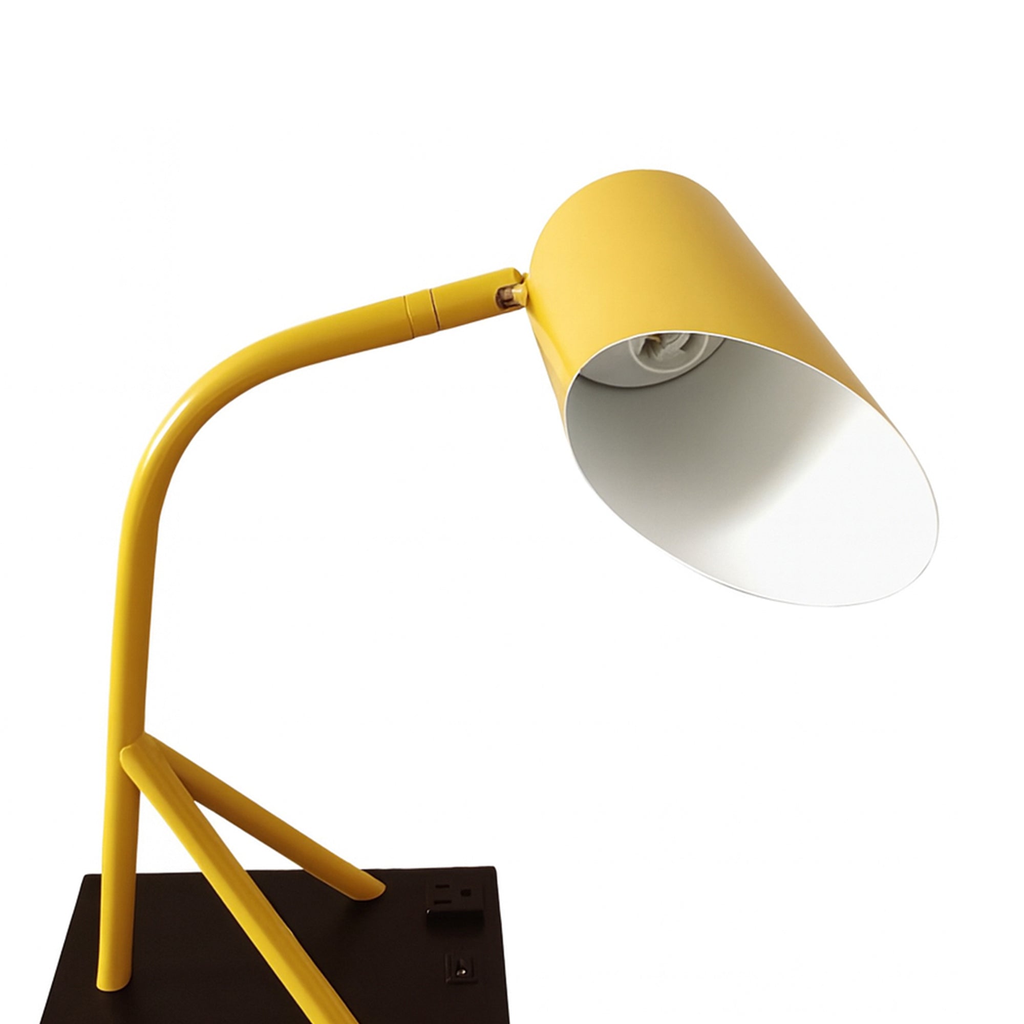 6.25″W x 16.2″H Black/Yellow Table Lamp with E12 Socket, Outlet, and USB Ports