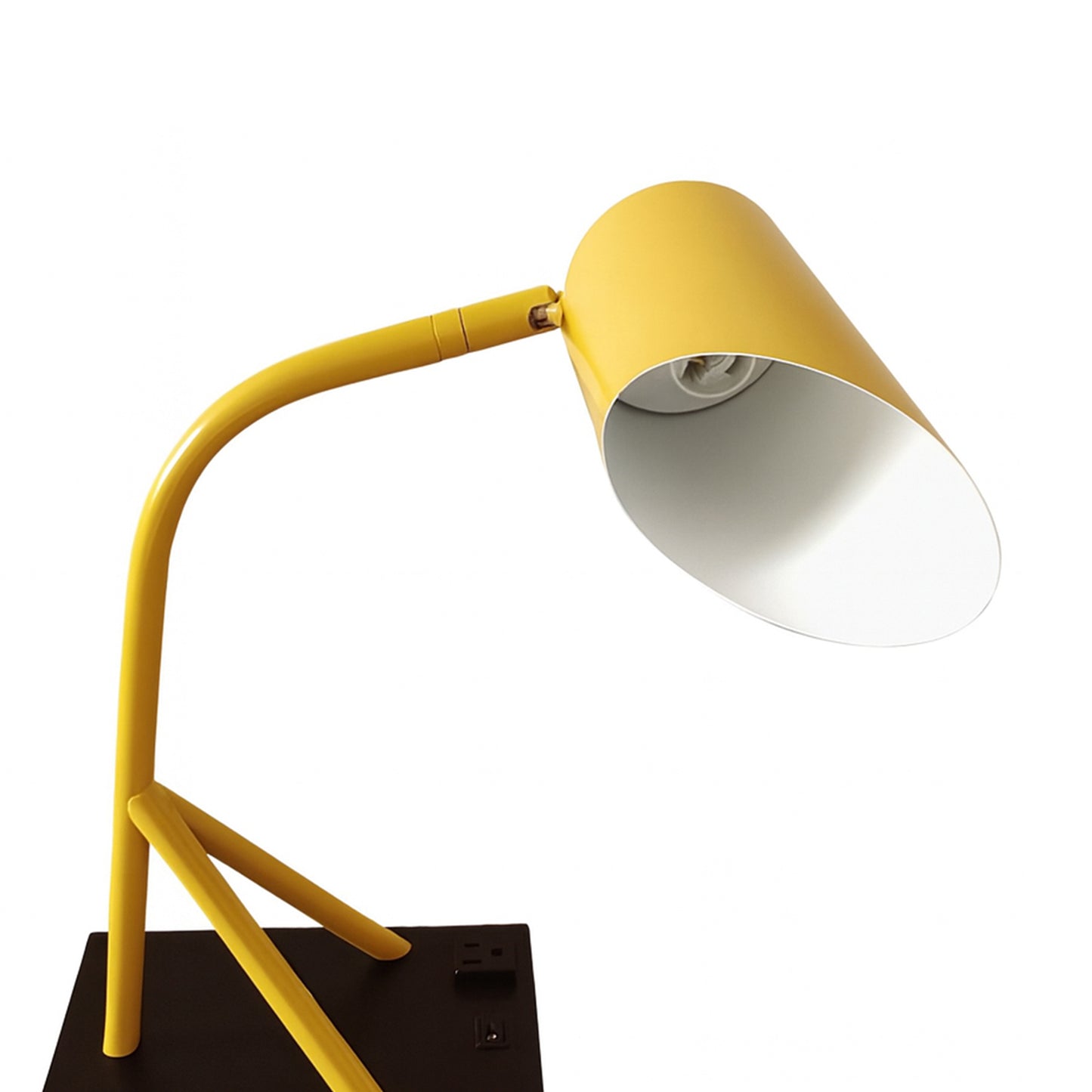 6.25″W x 16.2″H Black/Yellow Table Lamp with E12 Socket, Outlet, and USB Ports