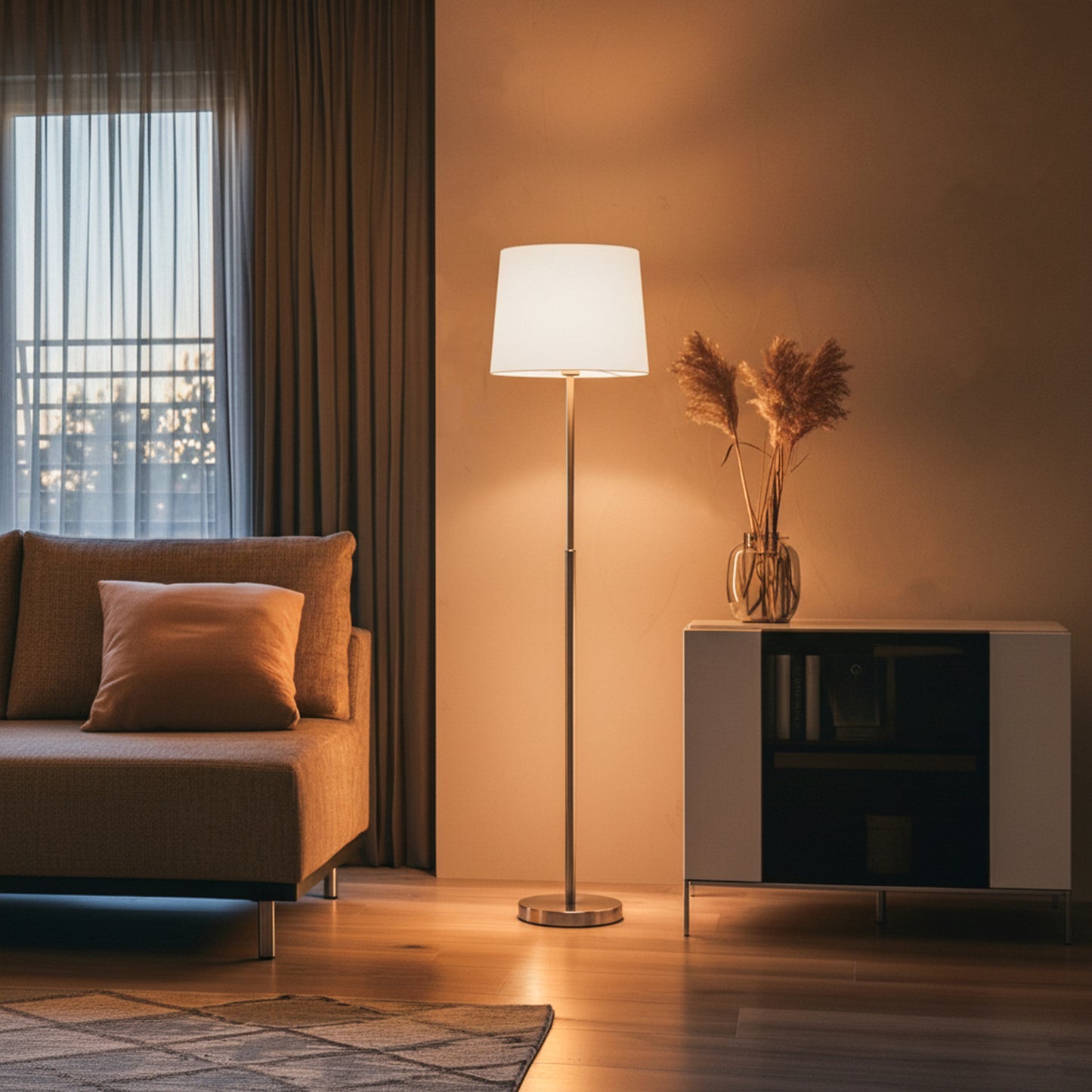 15" Dia x 59"H Modern Floor Lamp with White Linen Shade – Brushed Nickel Finish - 2 Pack