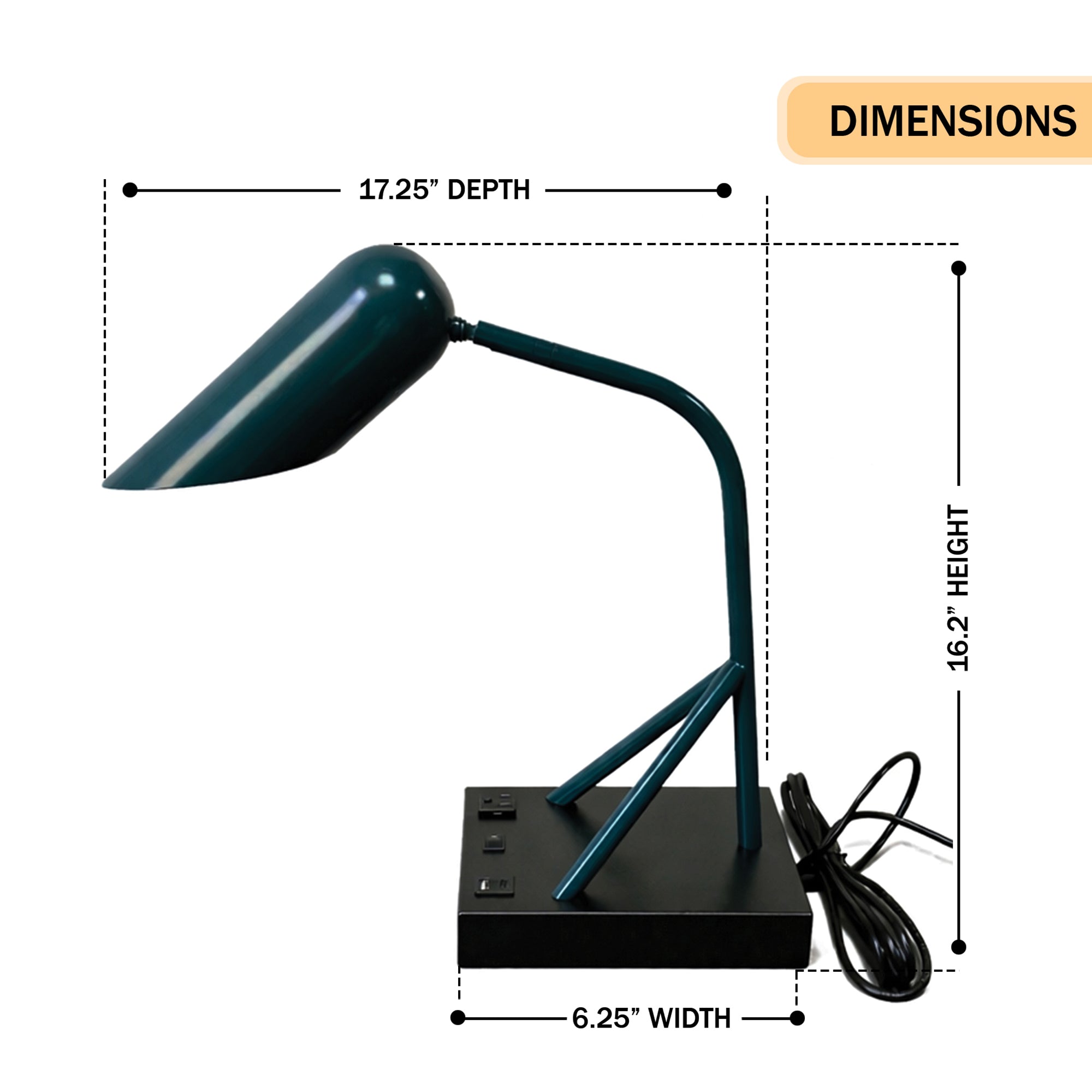6.25″W x 16.2″H Black/Blue Table Lamp with E12 Socket, Outlet, and USB Ports