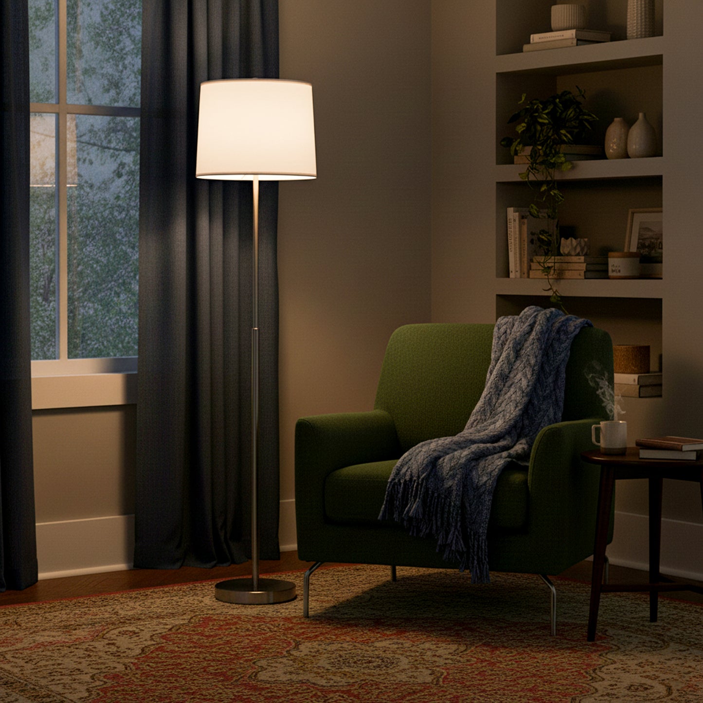 15" Dia x 59"H Modern Floor Lamp with White Linen Shade – Brushed Nickel Finish - 2 Pack