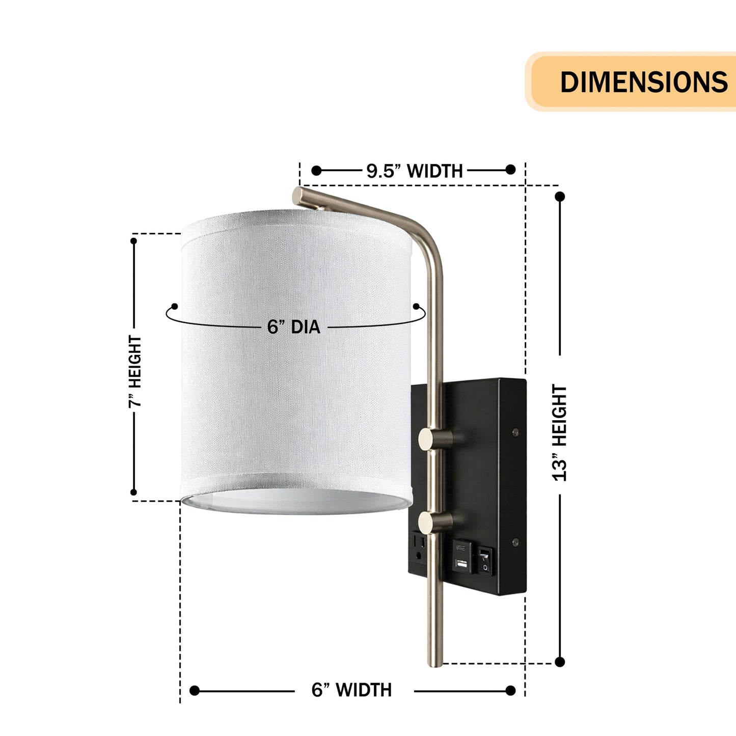 6″W x 13″H Single Wall Lamp with White Linen Shade – Matte Black or Brushed Nickel Finish - 4 Pack