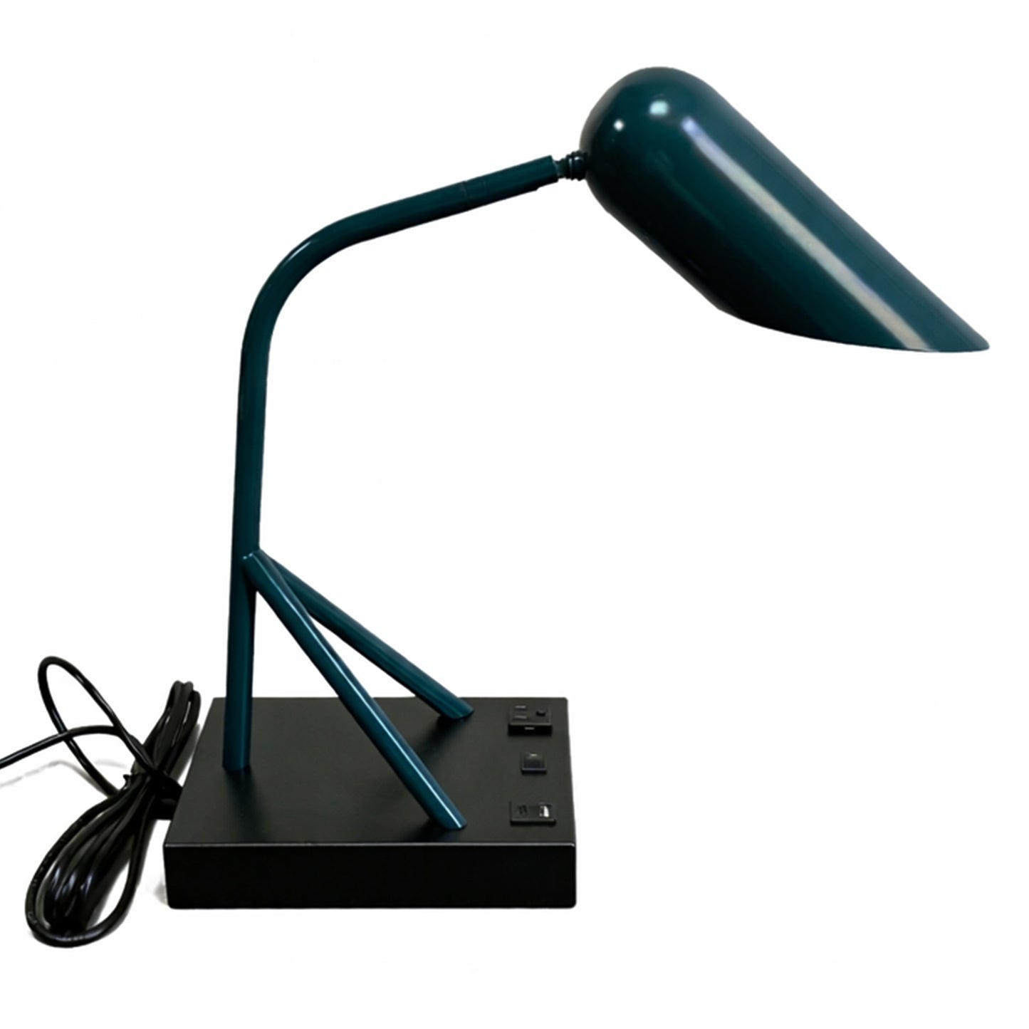 6.25″W x 16.2″H Black/Blue Table Lamp with E12 Socket, Outlet, and USB Ports