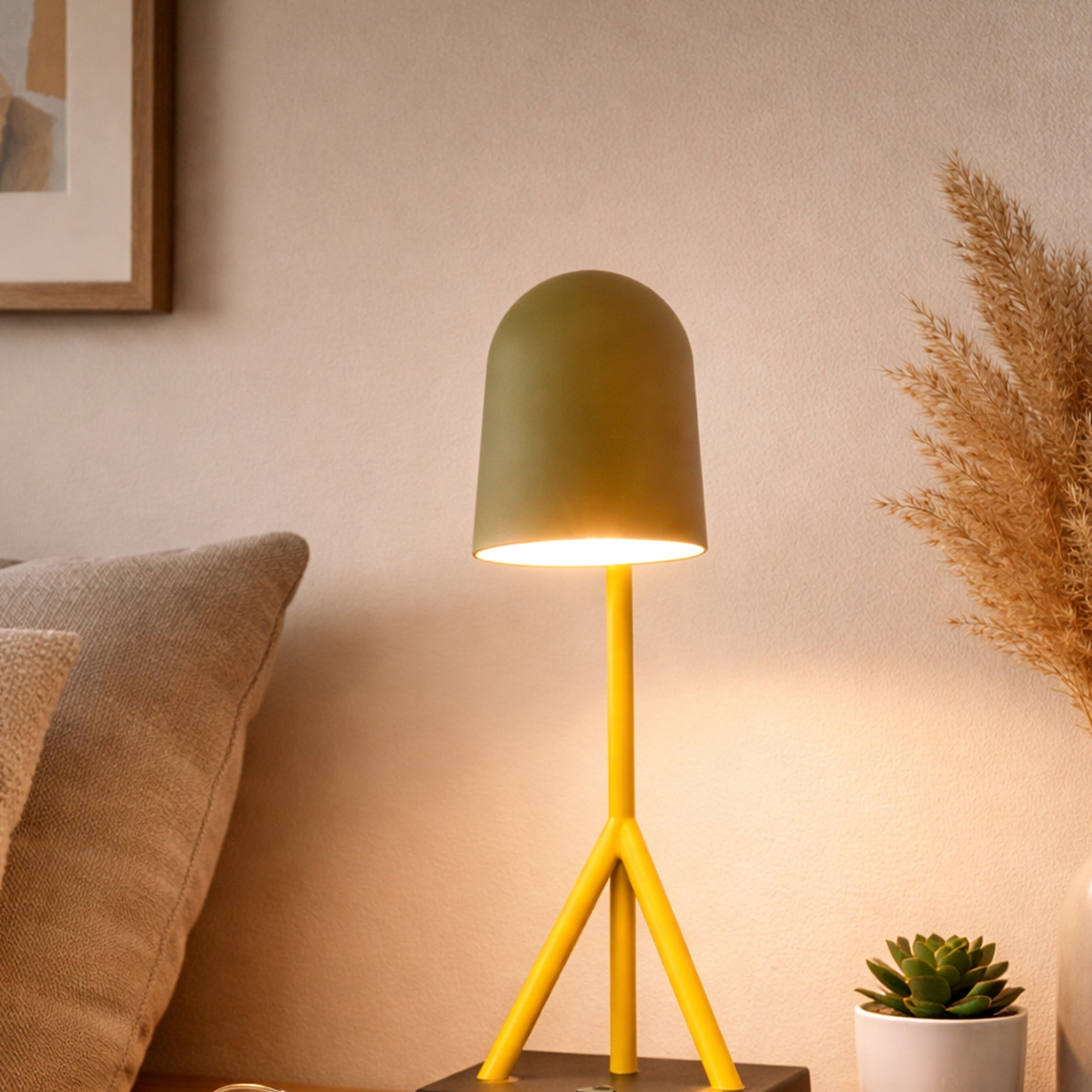 6.25″W x 16.2″H Black/Yellow Table Lamp with E12 Socket, Outlet, and USB Ports